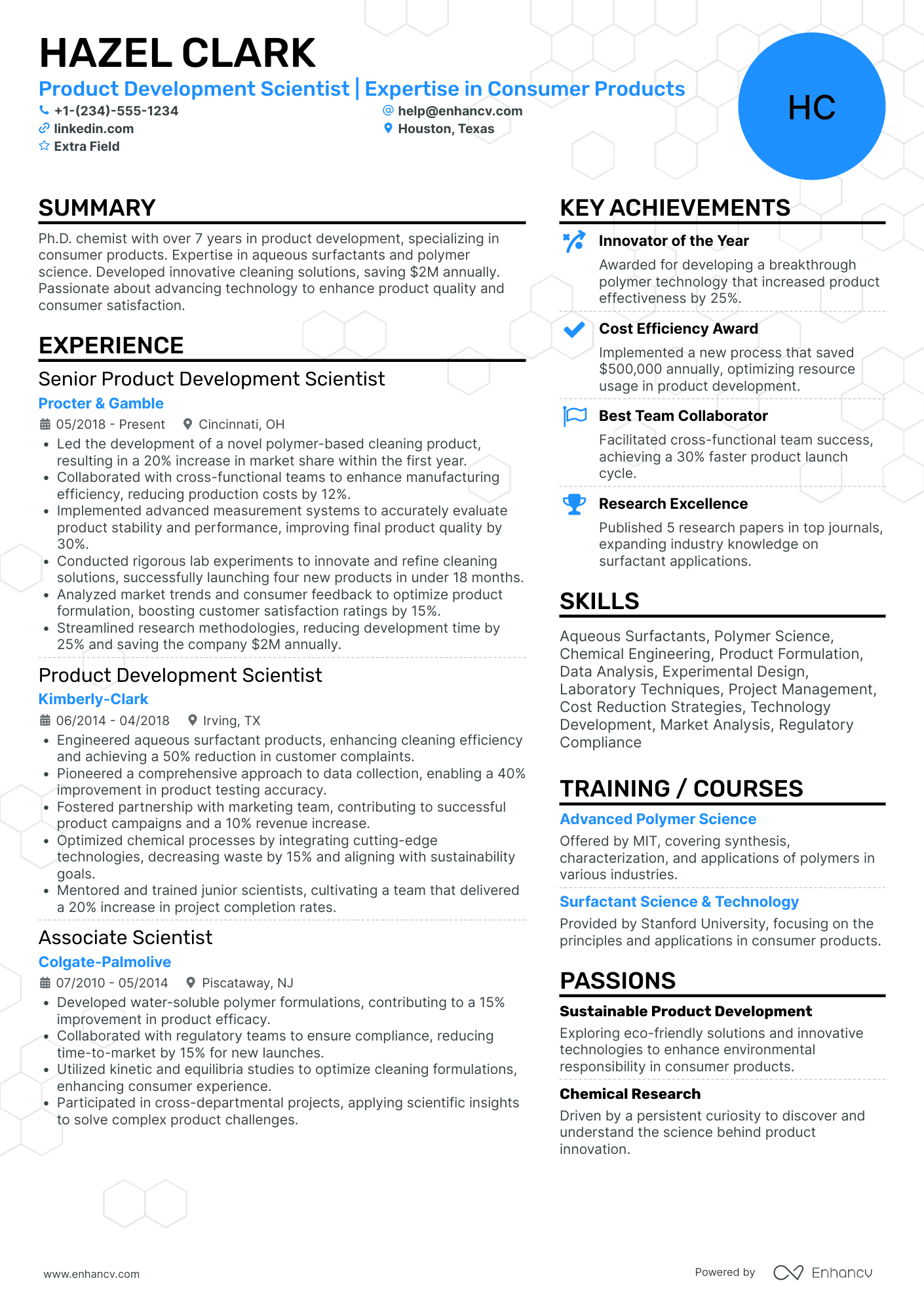 Product Development Scientist Resume Example