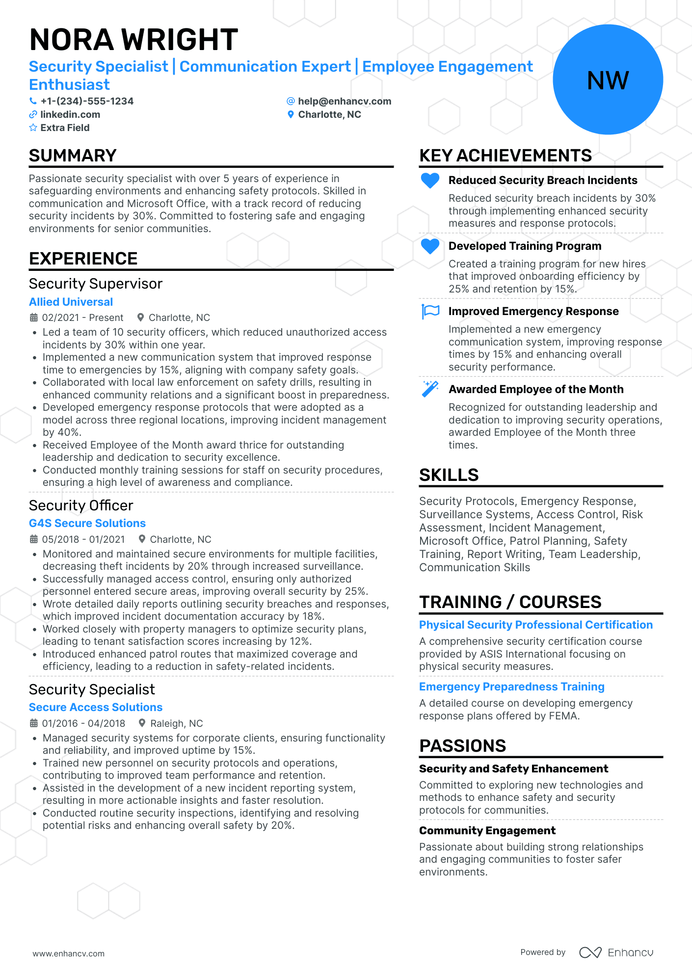 Senior Security Guard Resume Example