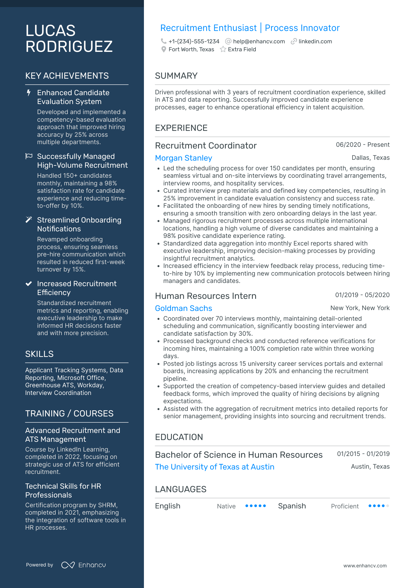 Junior Recruiting Coordinator Resume Example