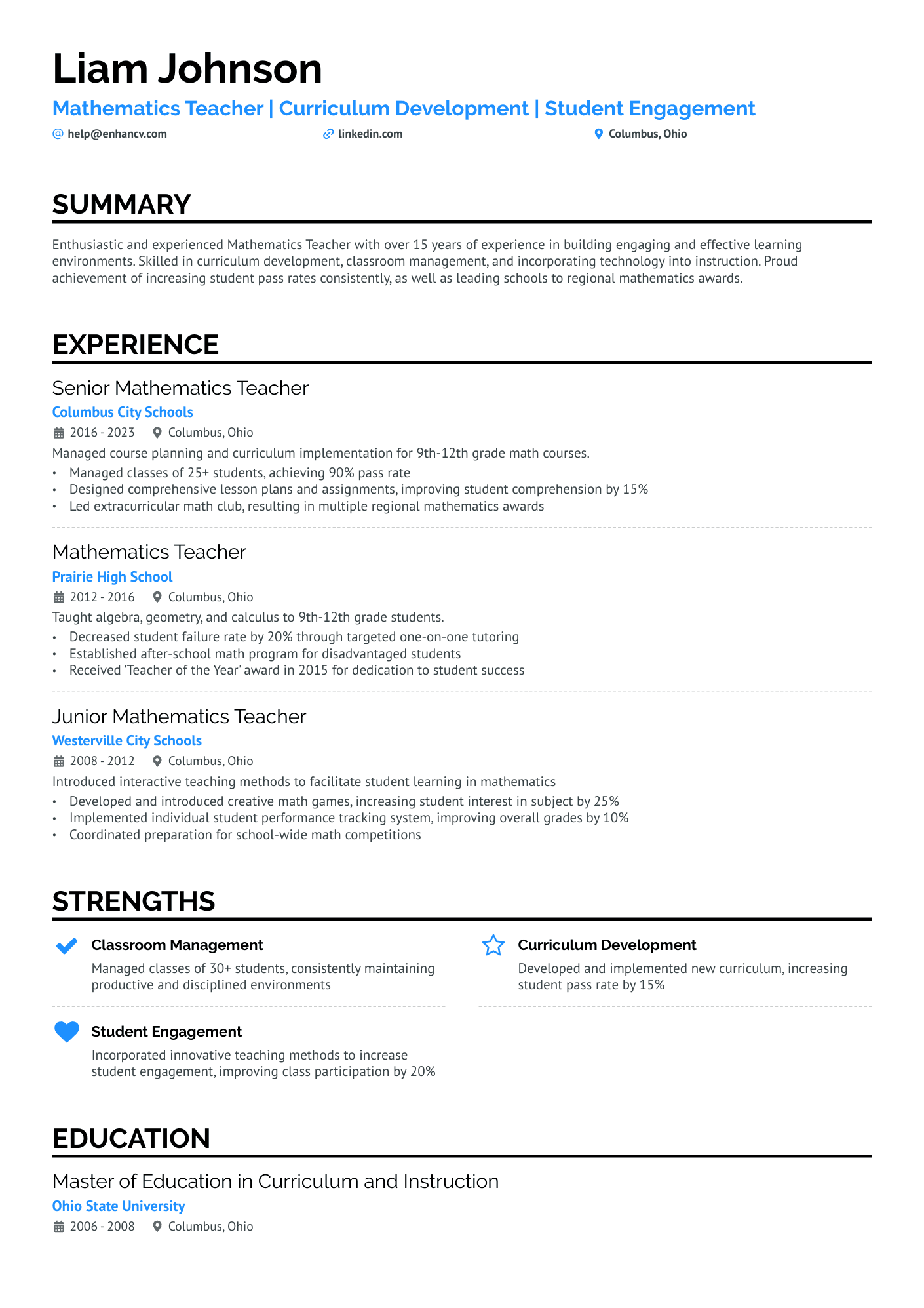 High School Student Teacher Resume Example