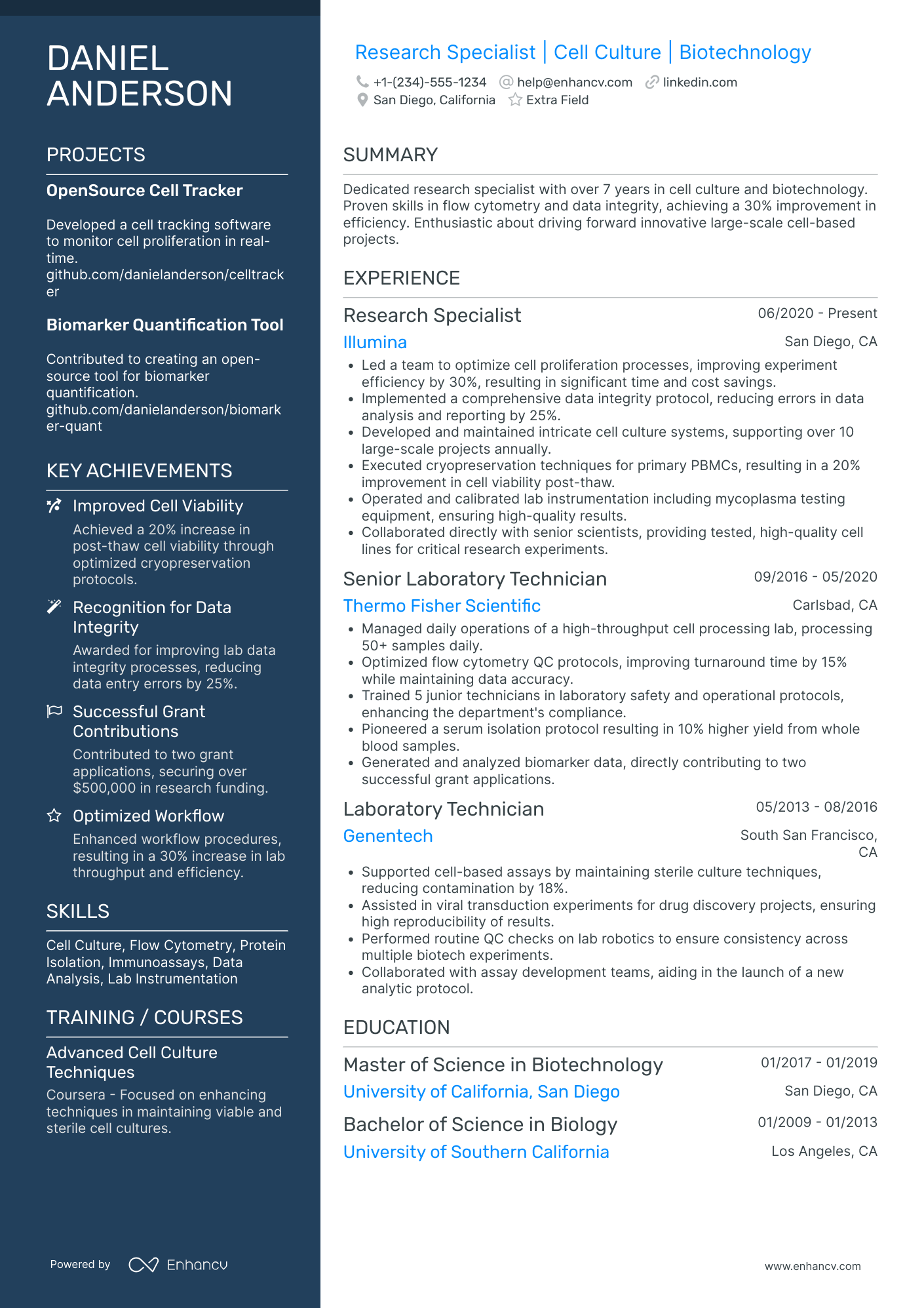 Silicon Valley Biotech Research Scientist Resume Example