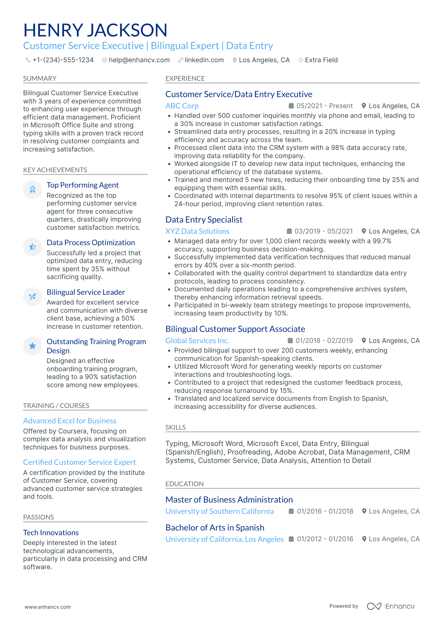 Customer Service Executive Resume Example