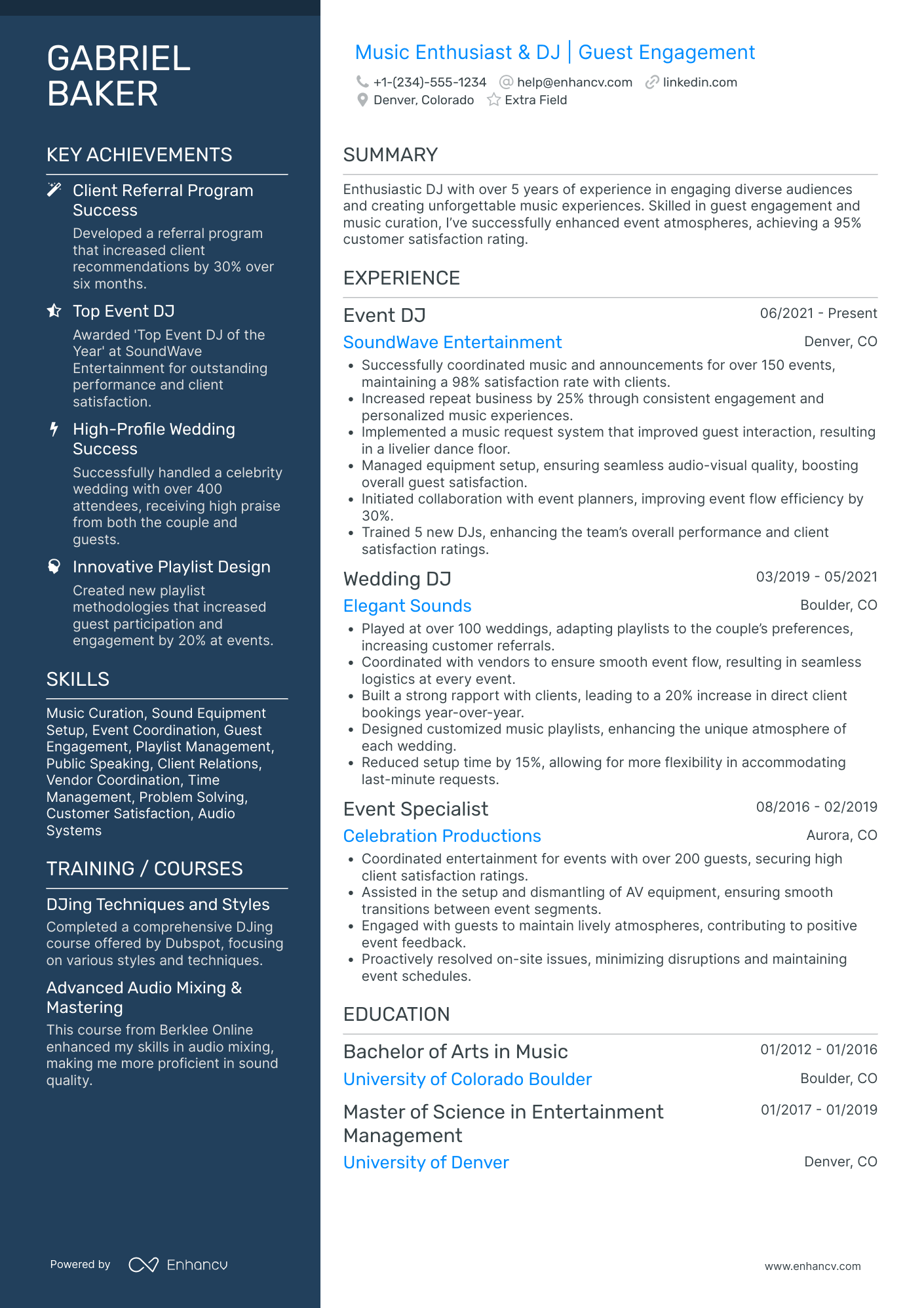 Wedding DJ Resume Example