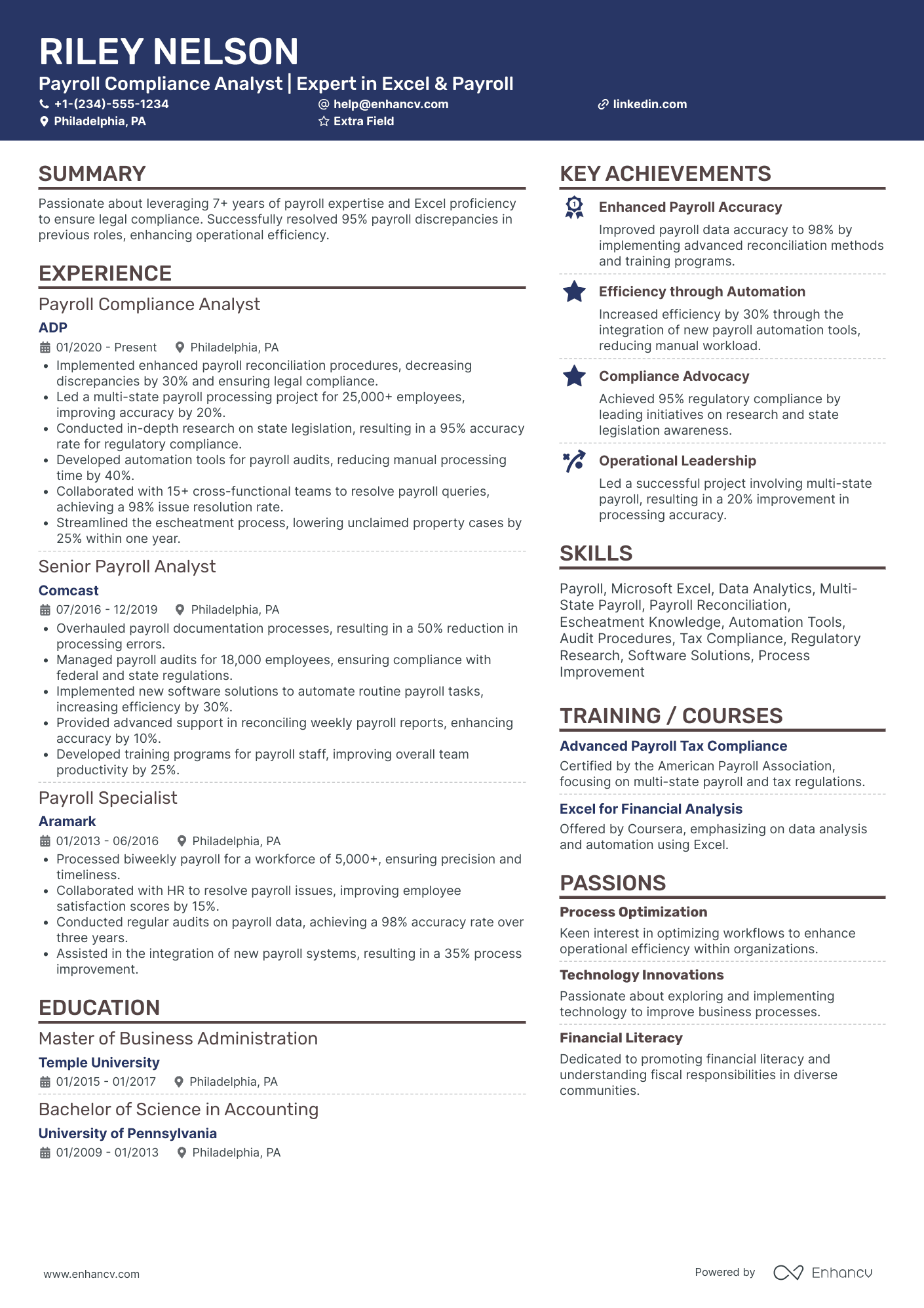 Payroll Compliance Analyst Resume Example