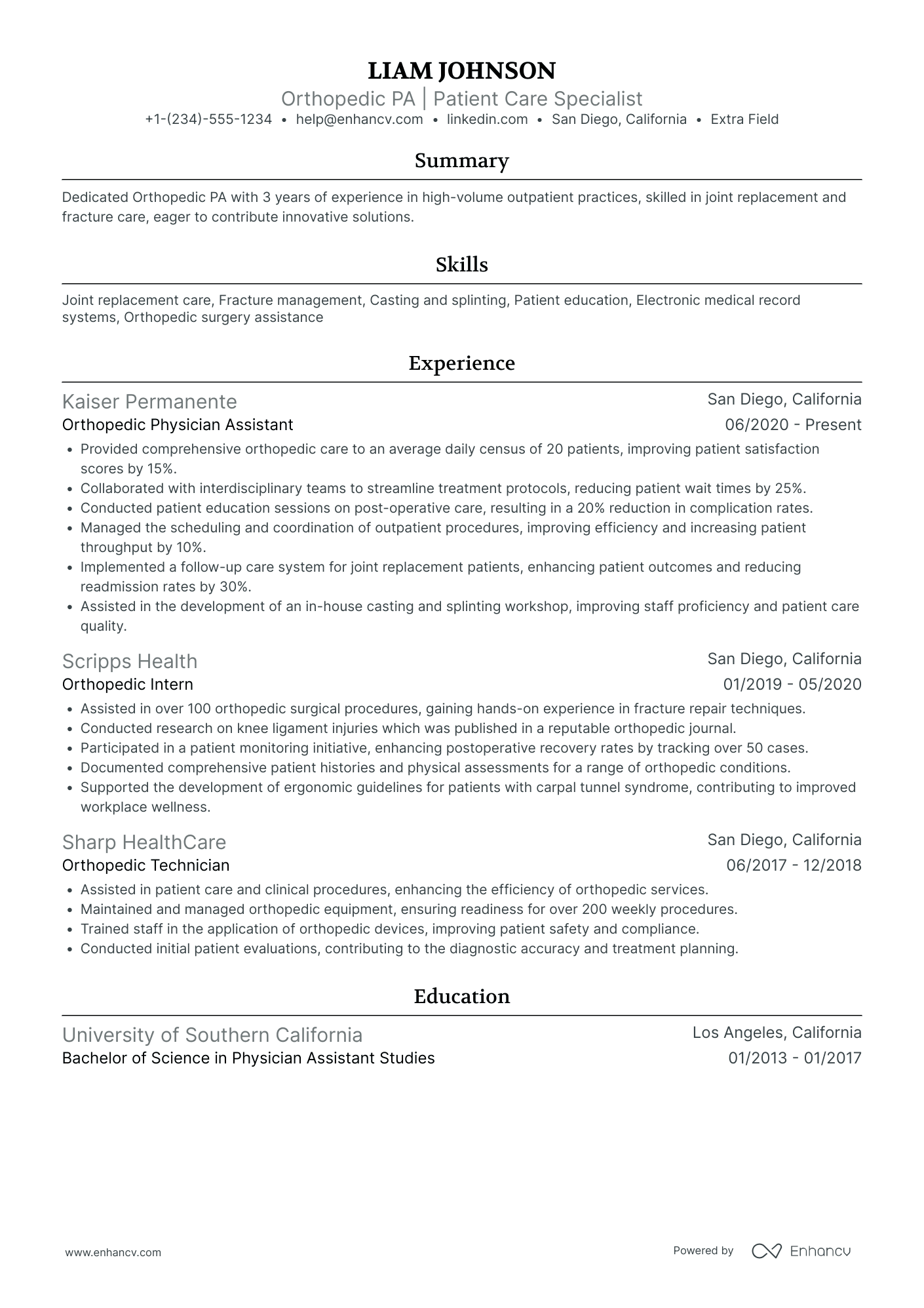 Physician Assistant   Orthopedics Resume Example