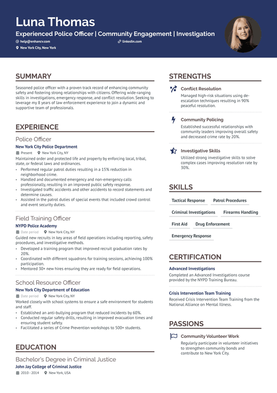 NYPD Police Officer Resume Example