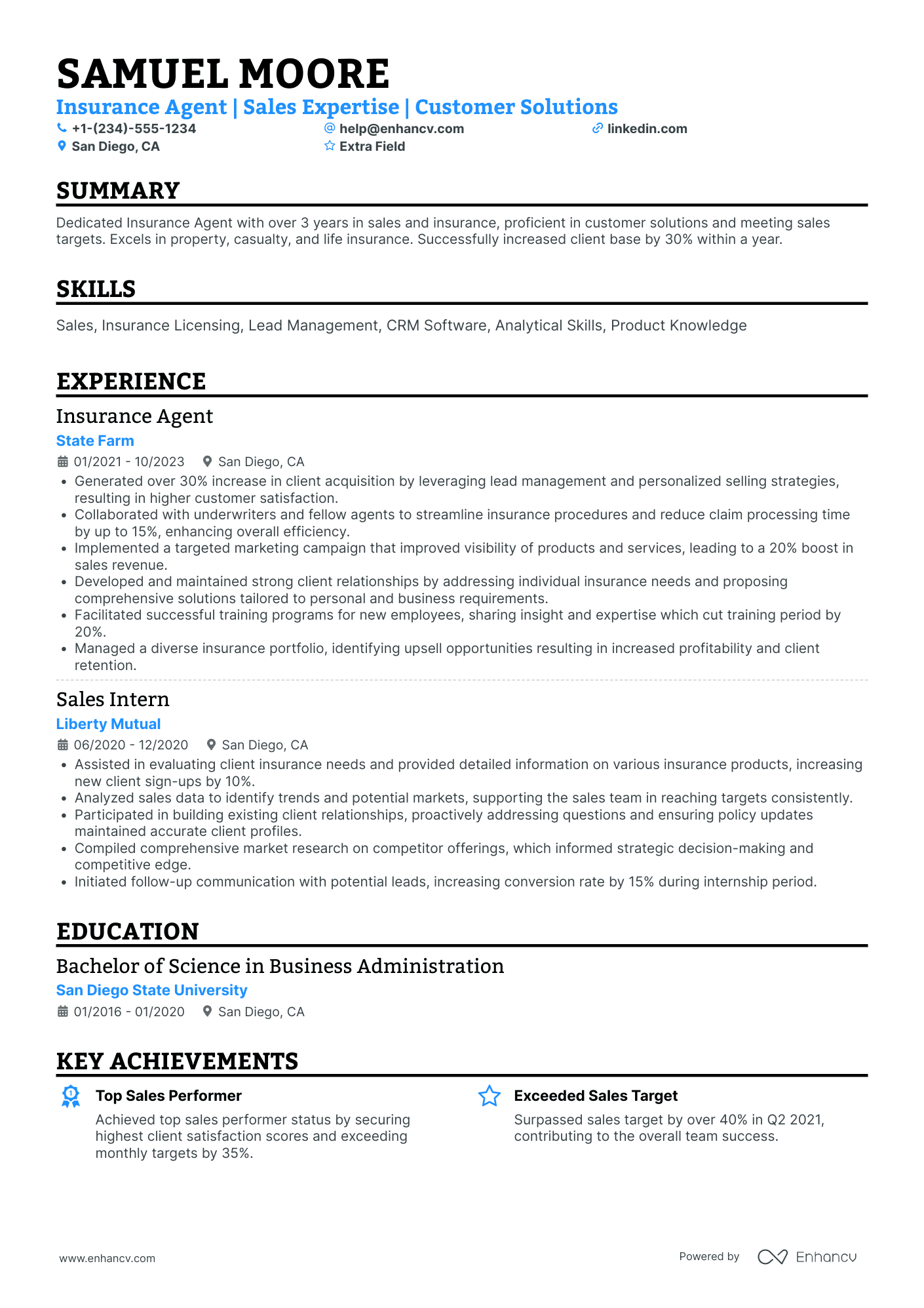 Junior Insurance Agent Resume Example