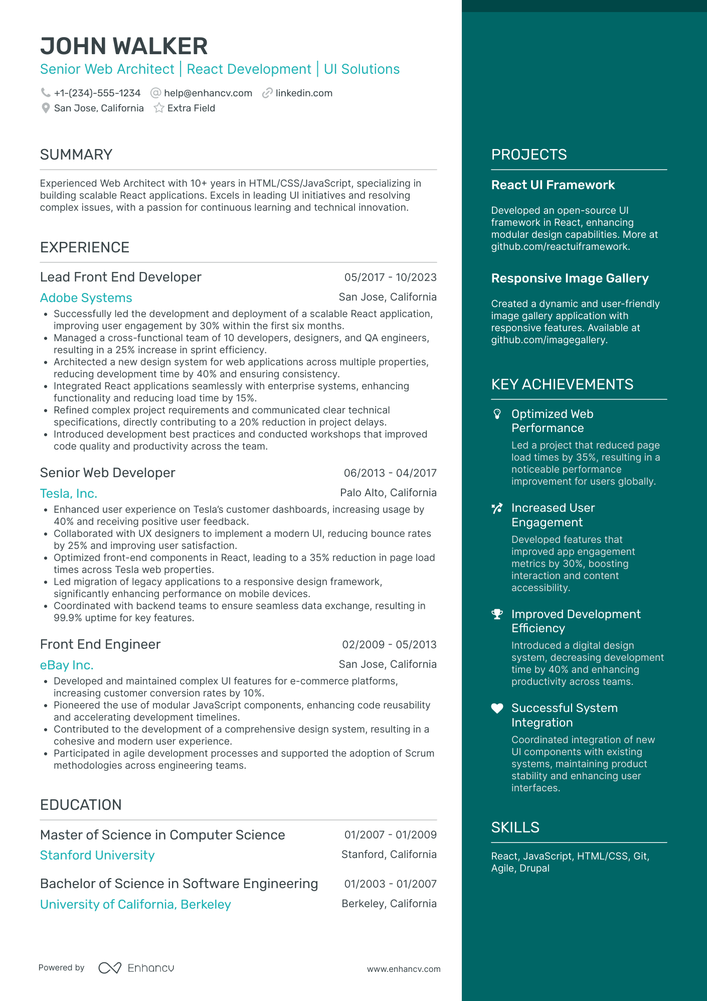 Web Developer Architect Resume Example