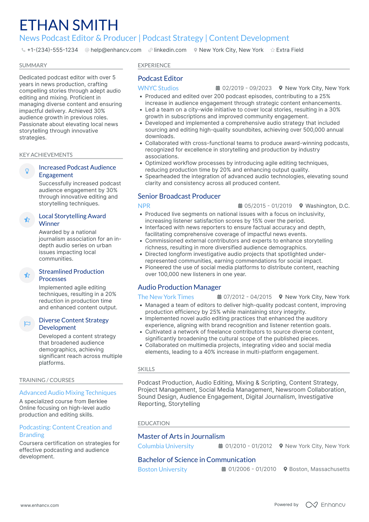 Podcaster Video Editor Resume Example