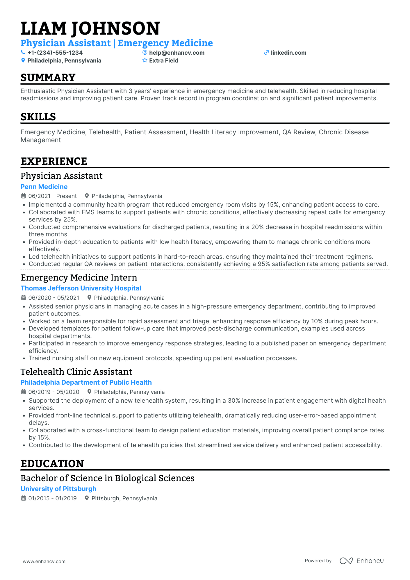 Physician Assistant (PA) Resume Example