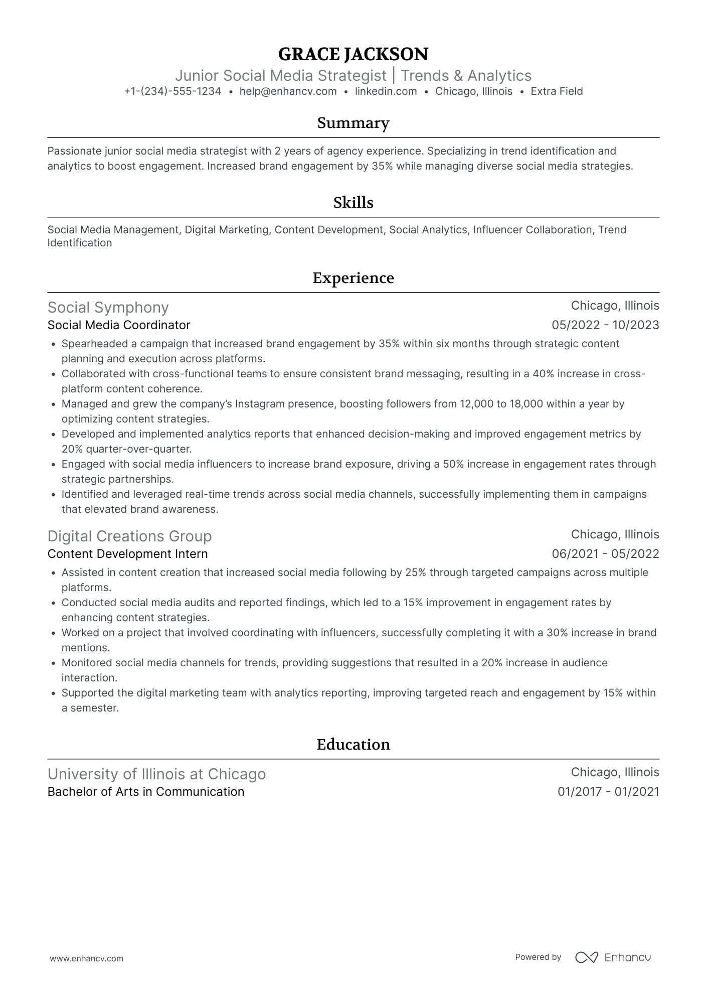 Junior Social Media Influencer Resume Example