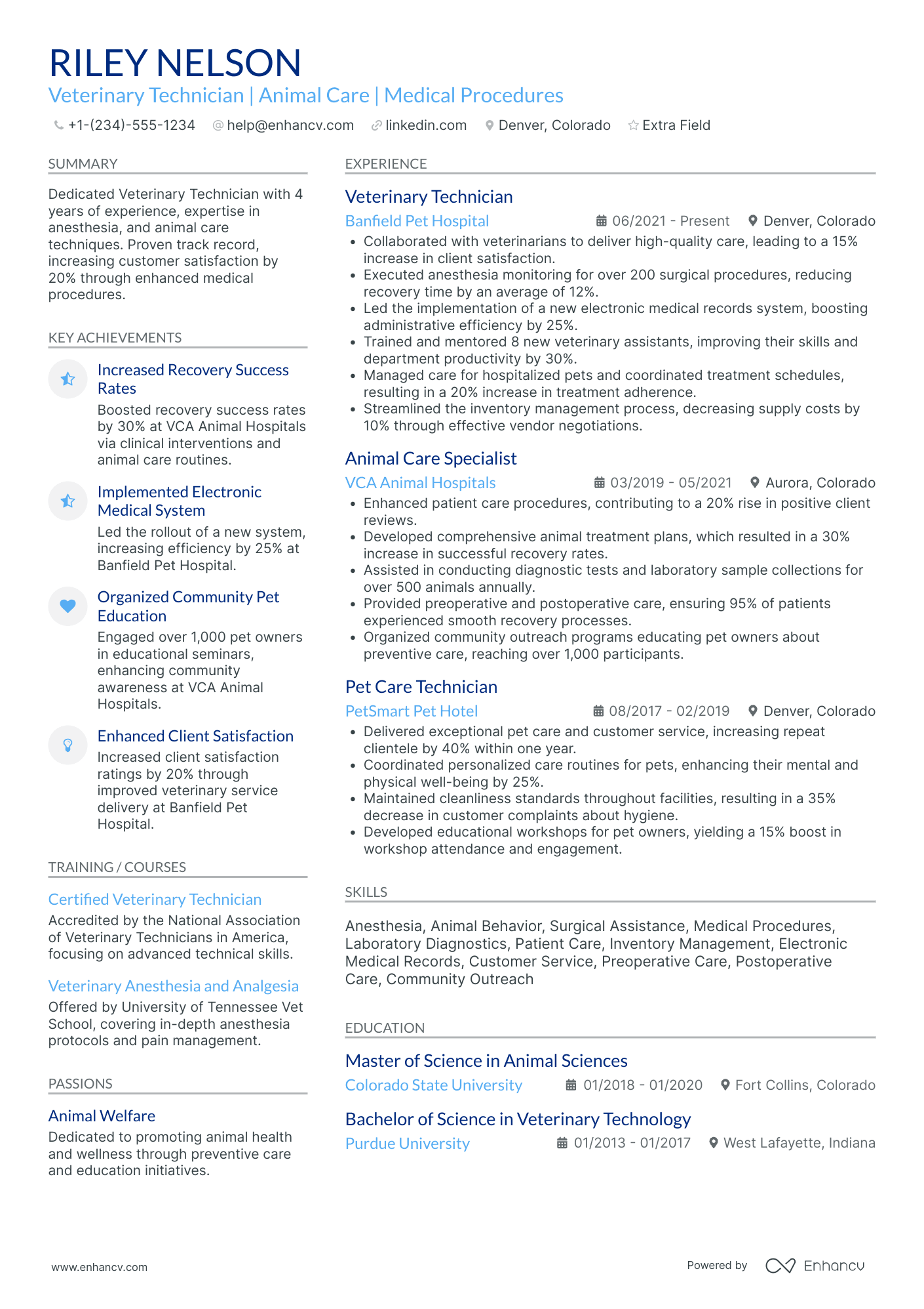 Veterinary Technician Intern Resume Example