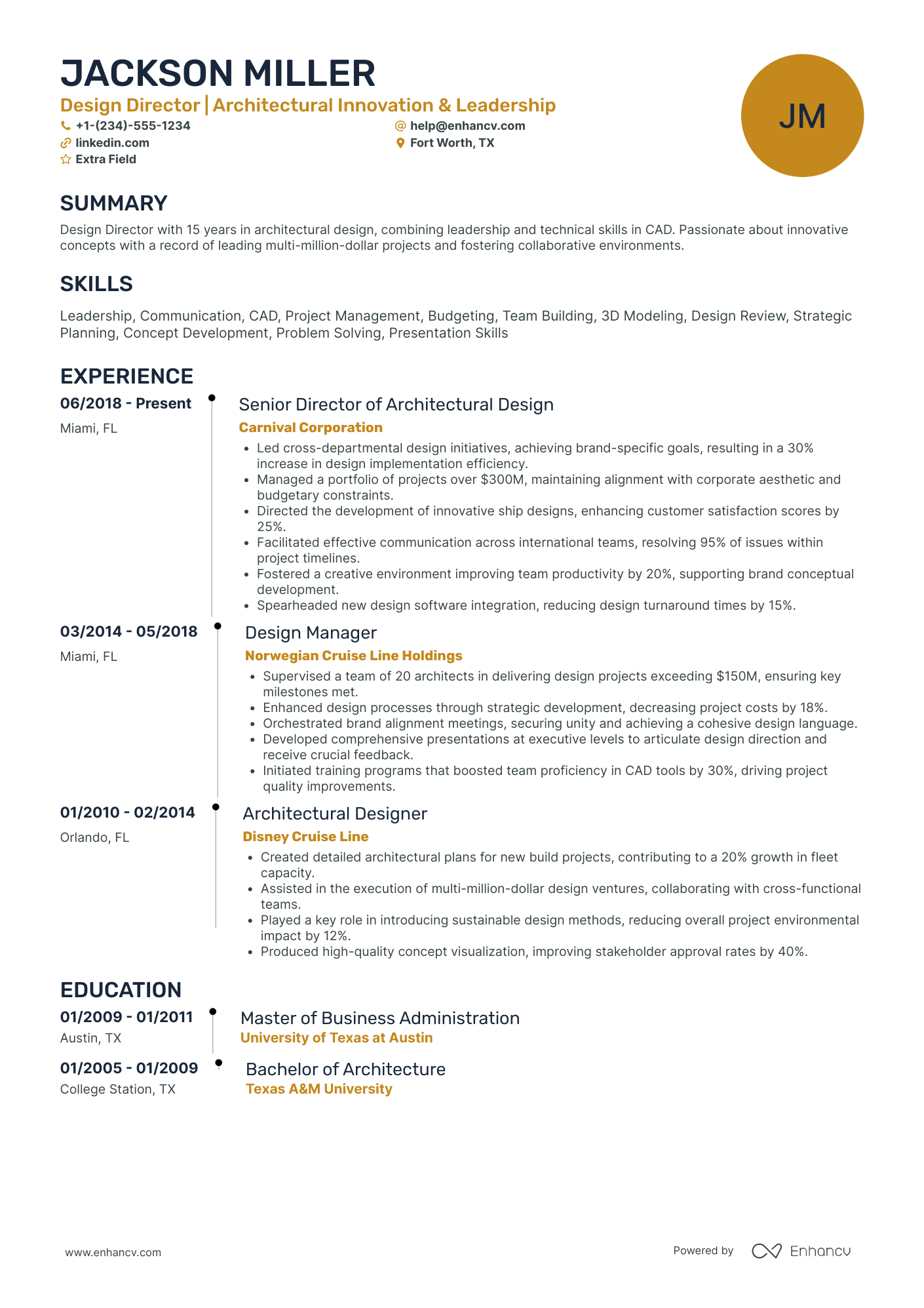 Architectural Designer Director Resume Example