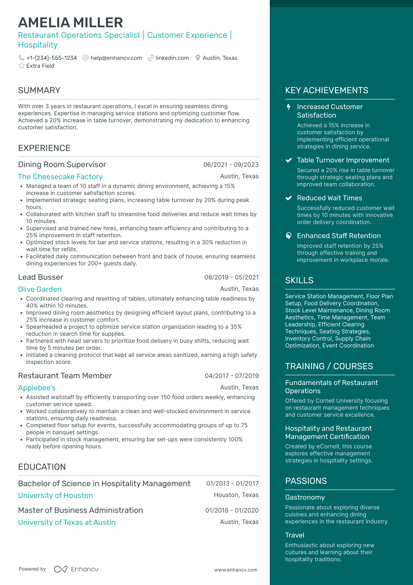 Banquet Busser Resume Example