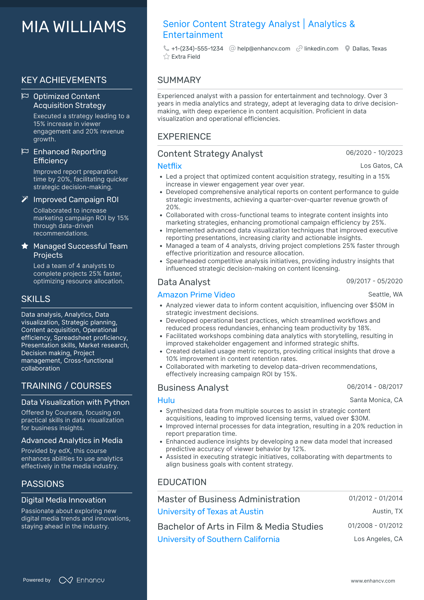 Content Strategy Analyst Resume Example