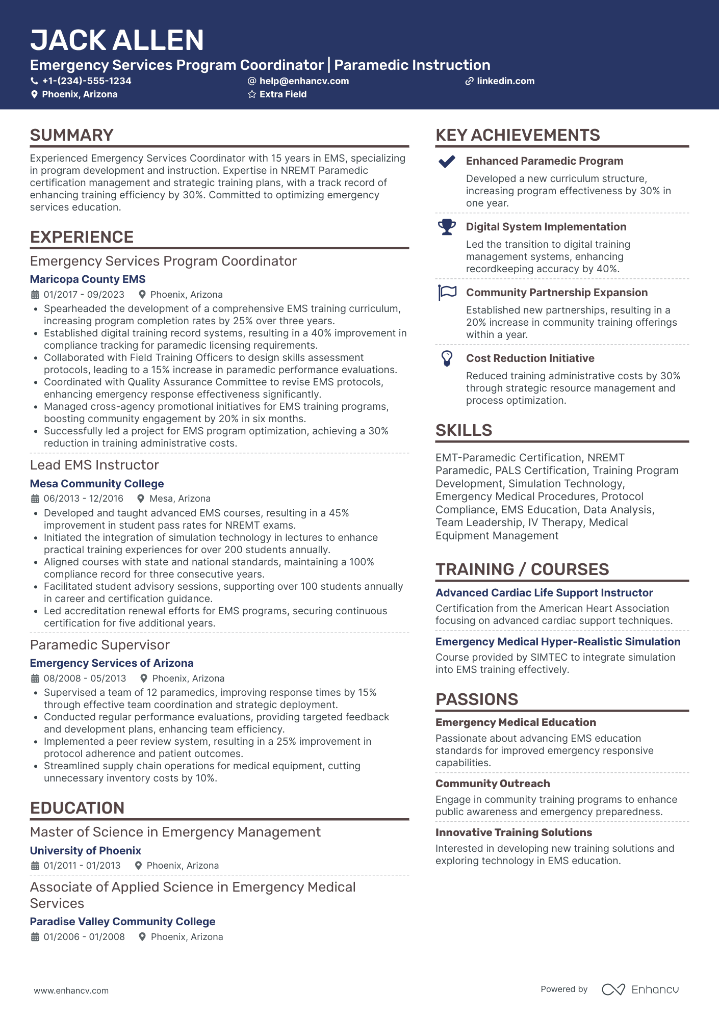 EMT Training Coordinator Resume Example