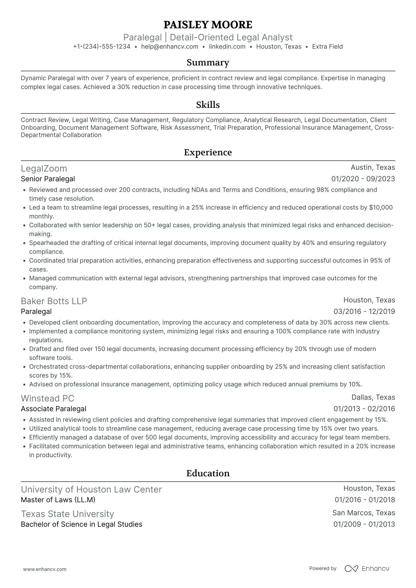 Contract Paralegal Resume Example