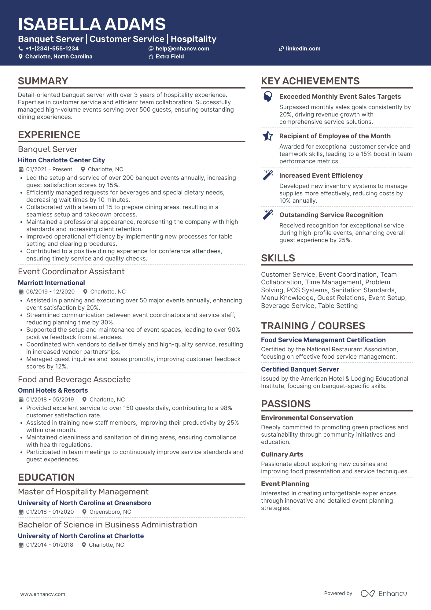 Banquet Waiter Resume Example