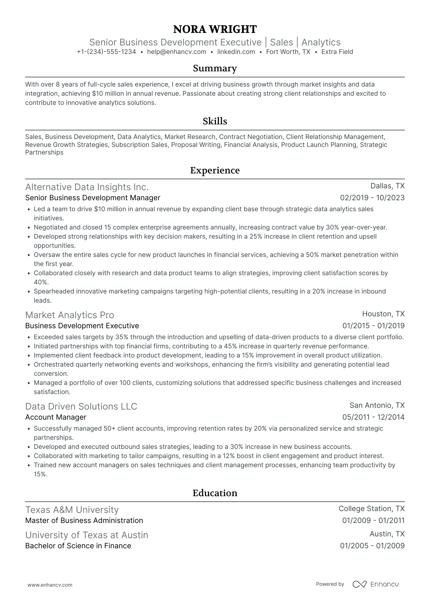 Senior Business Development Executive Resume Example