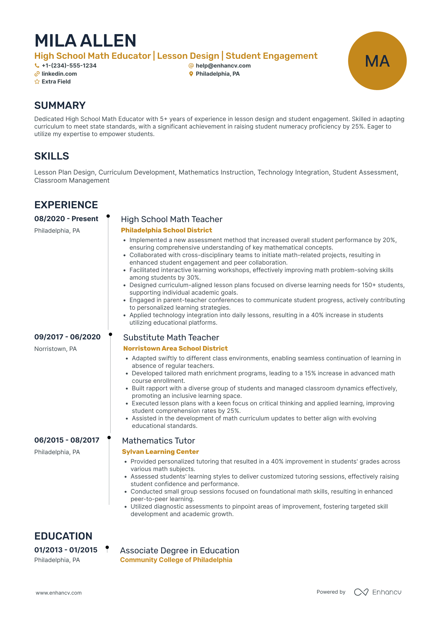 Substitute High School Teacher Resume Example