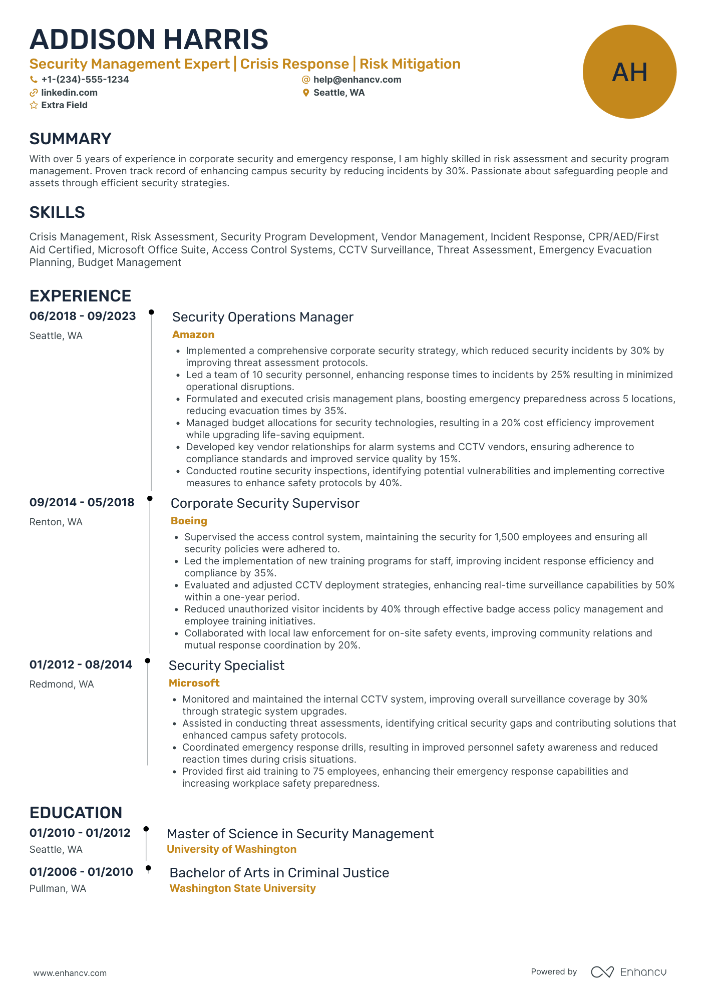 Corporate Security Manager Resume Example