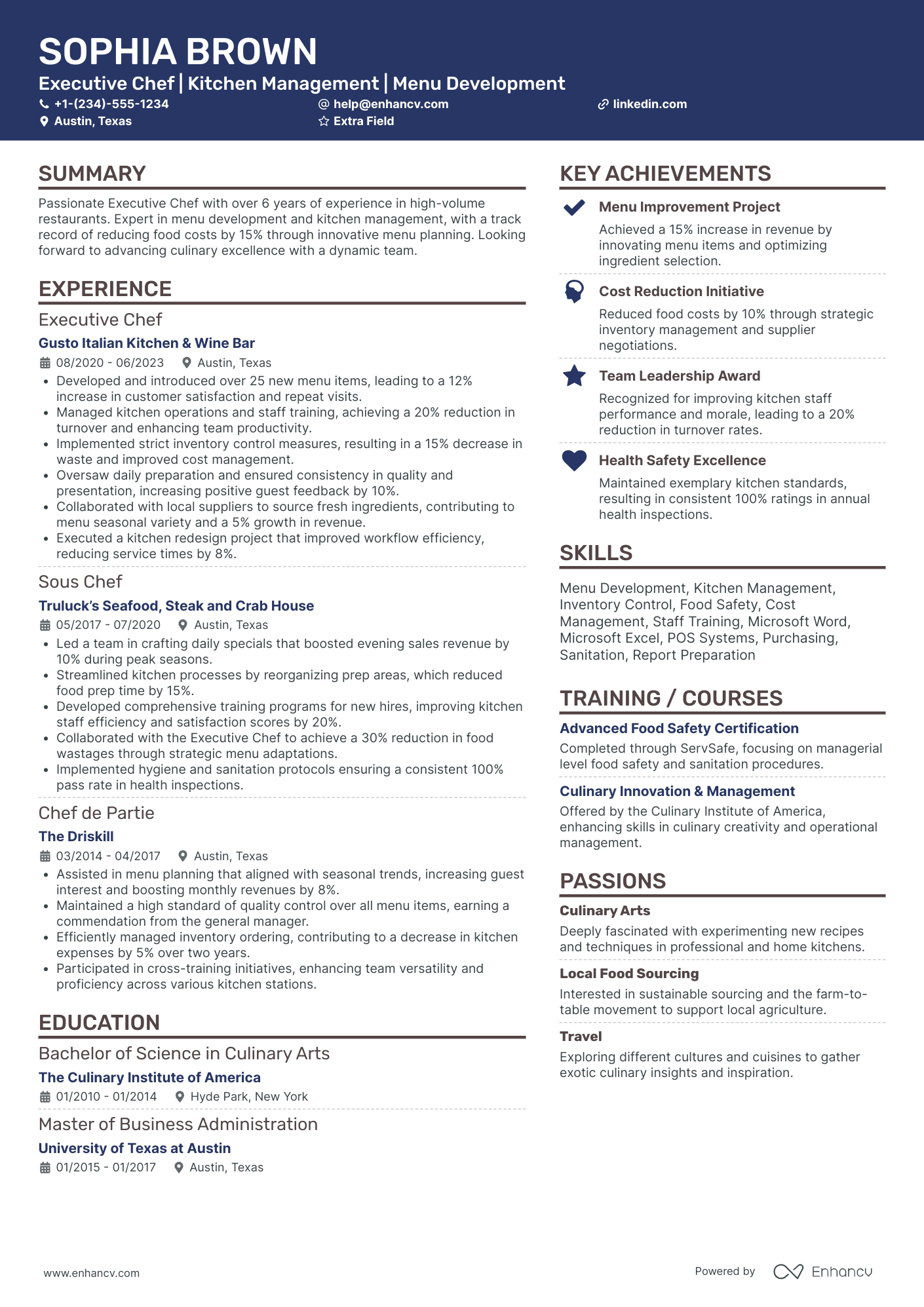 Executive Restaurant Manager Resume Example