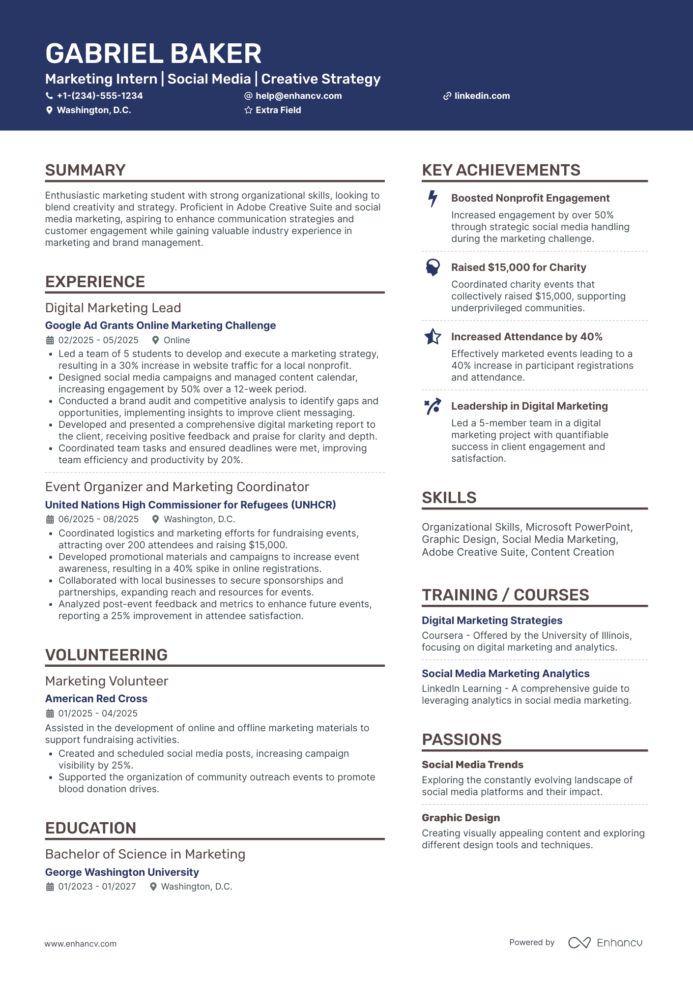 Junior Social Media Intern Resume Example