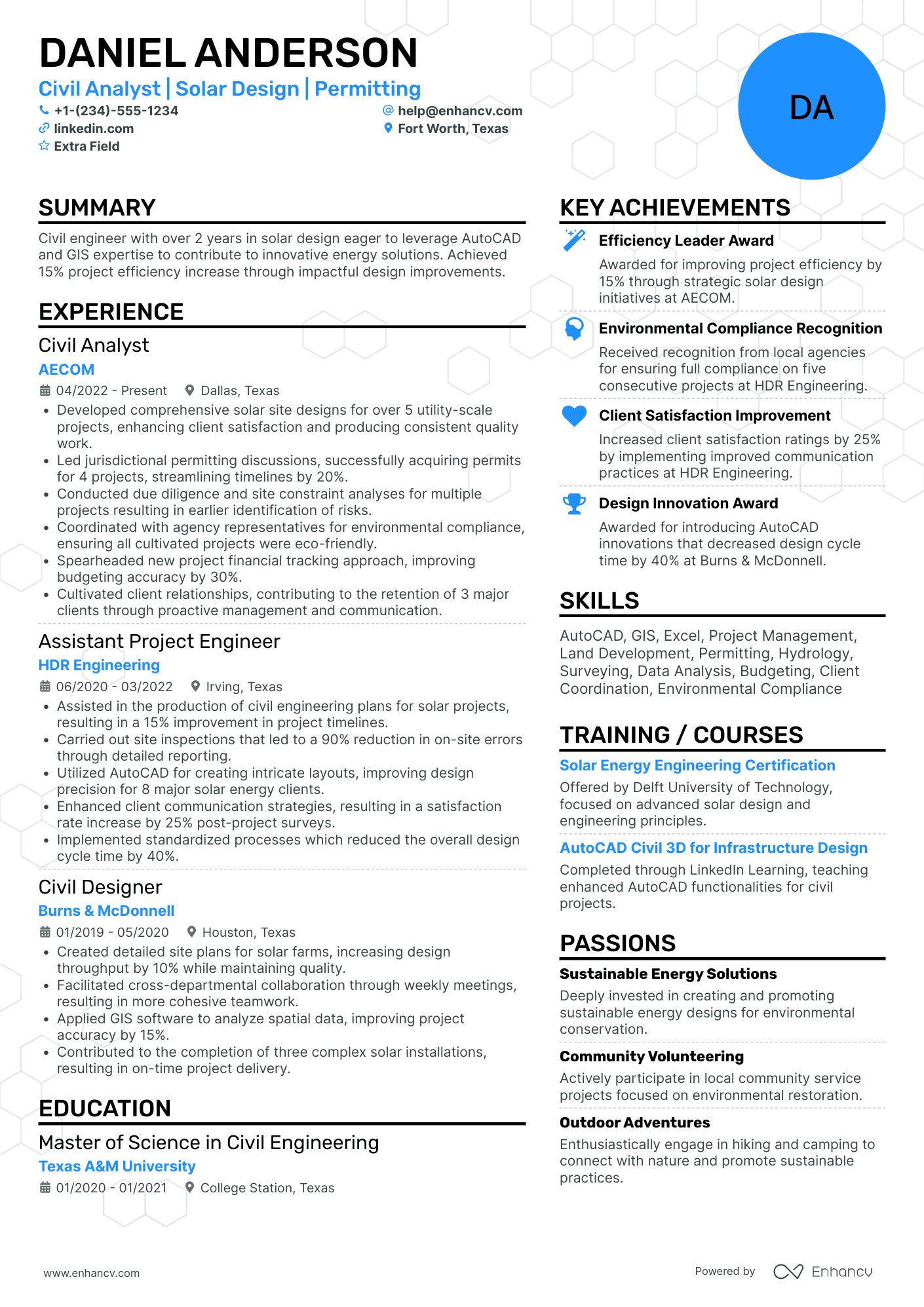 Civil Engineering Analyst Resume Example