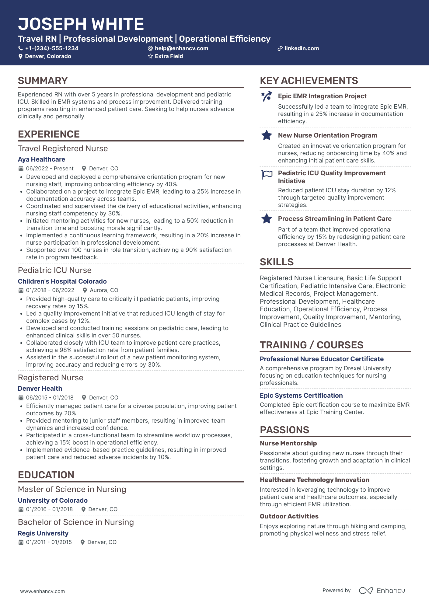 Travel Nurse Educator Resume Example