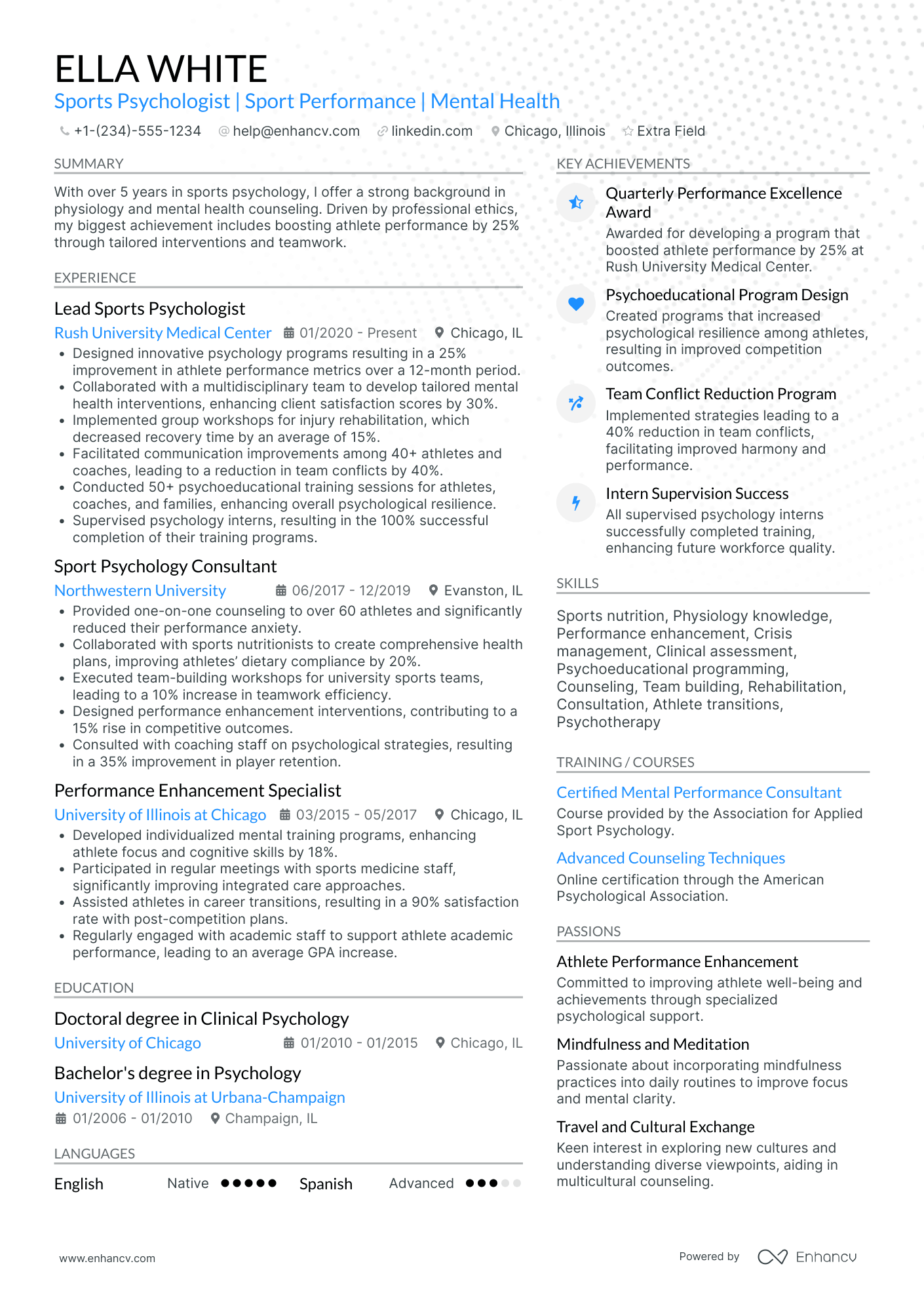 Sports Psychologist Resume Example