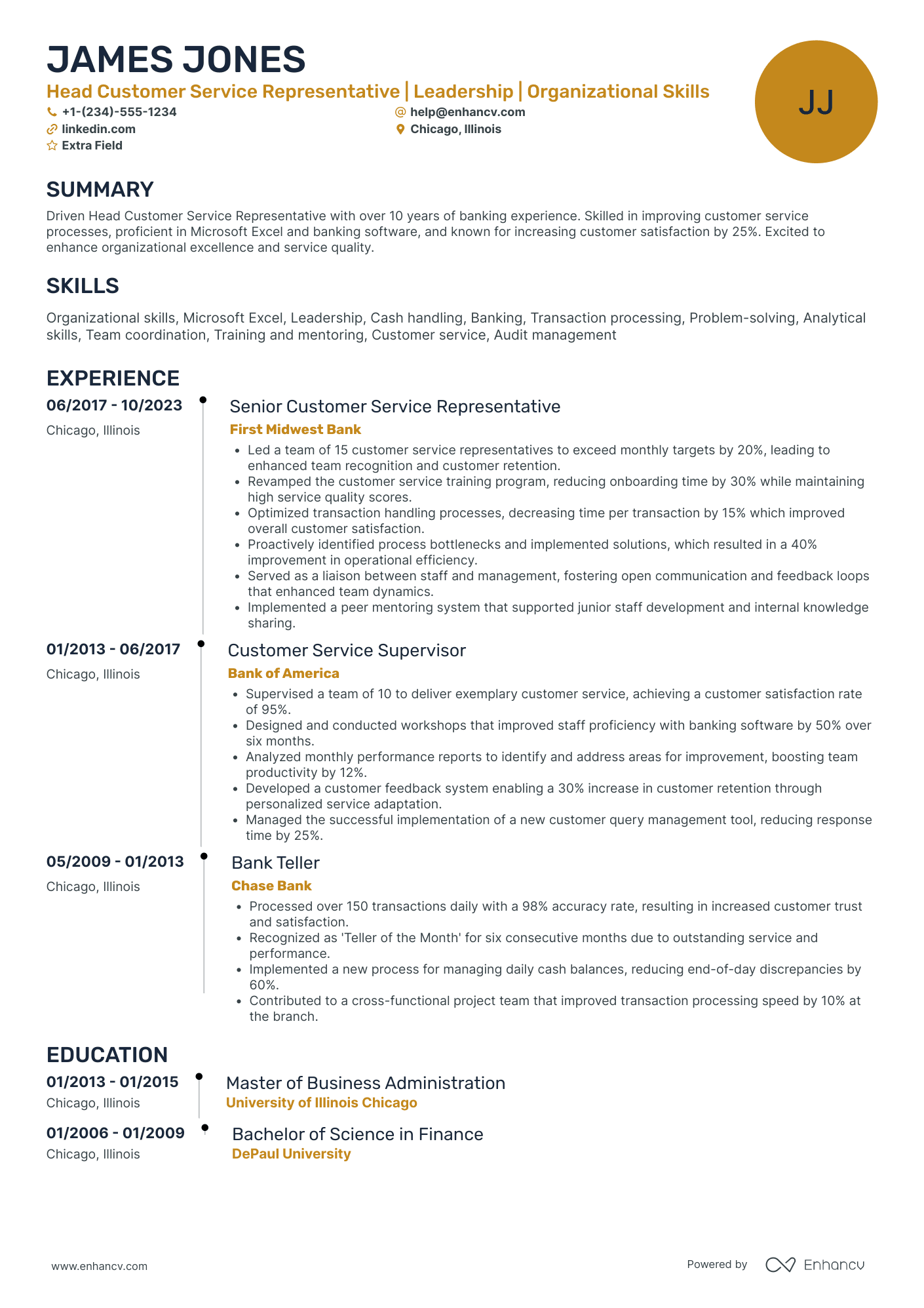 Head of Customer Service Resume Example