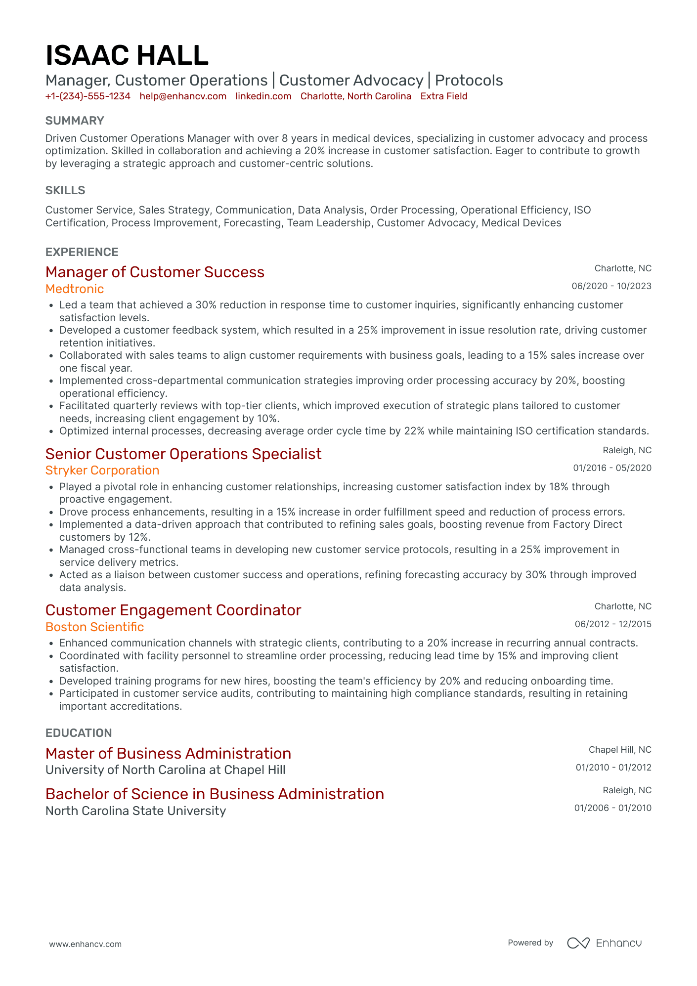 Customer Success Operations Manager Resume Example