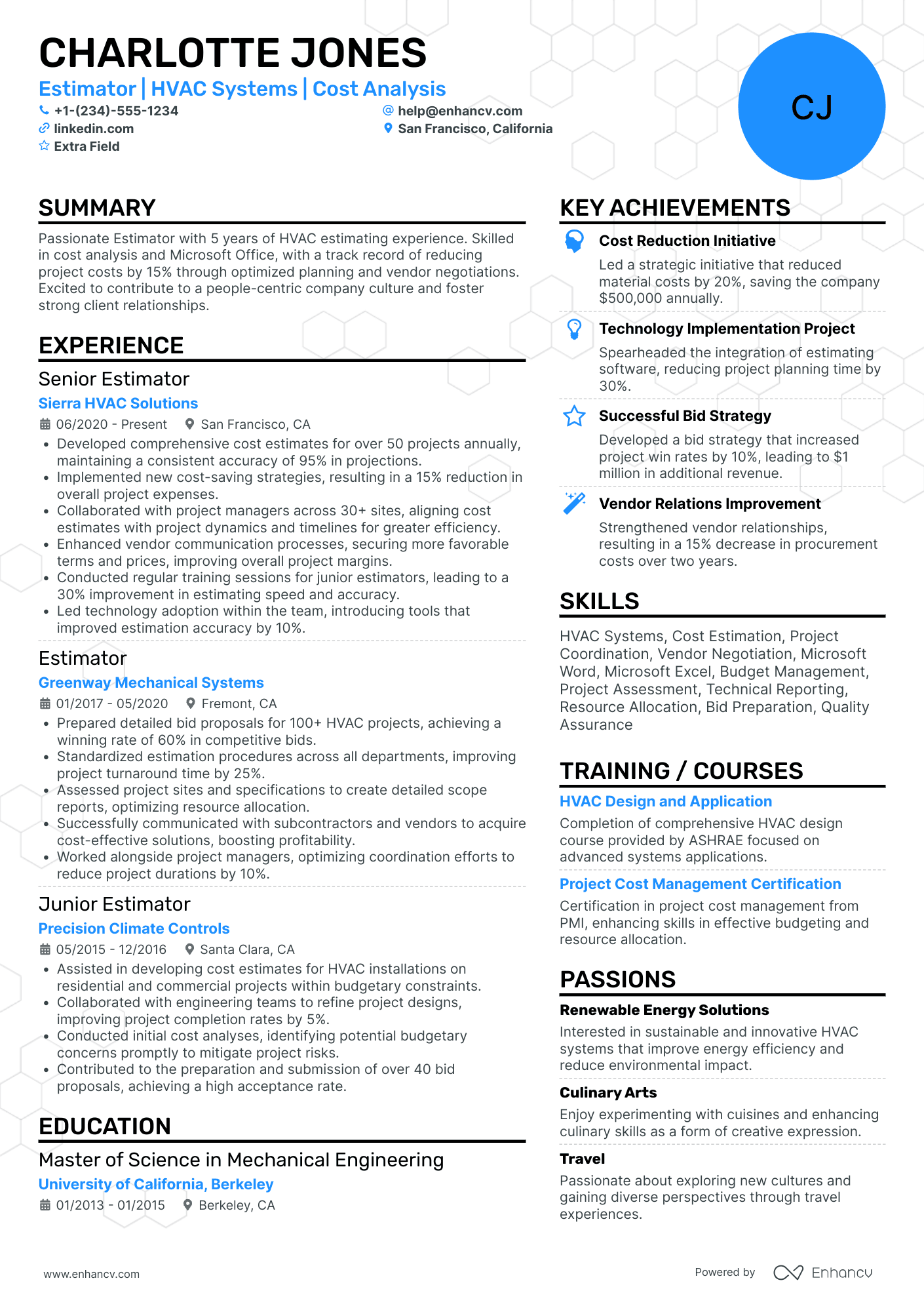 HVAC Estimator Resume Example