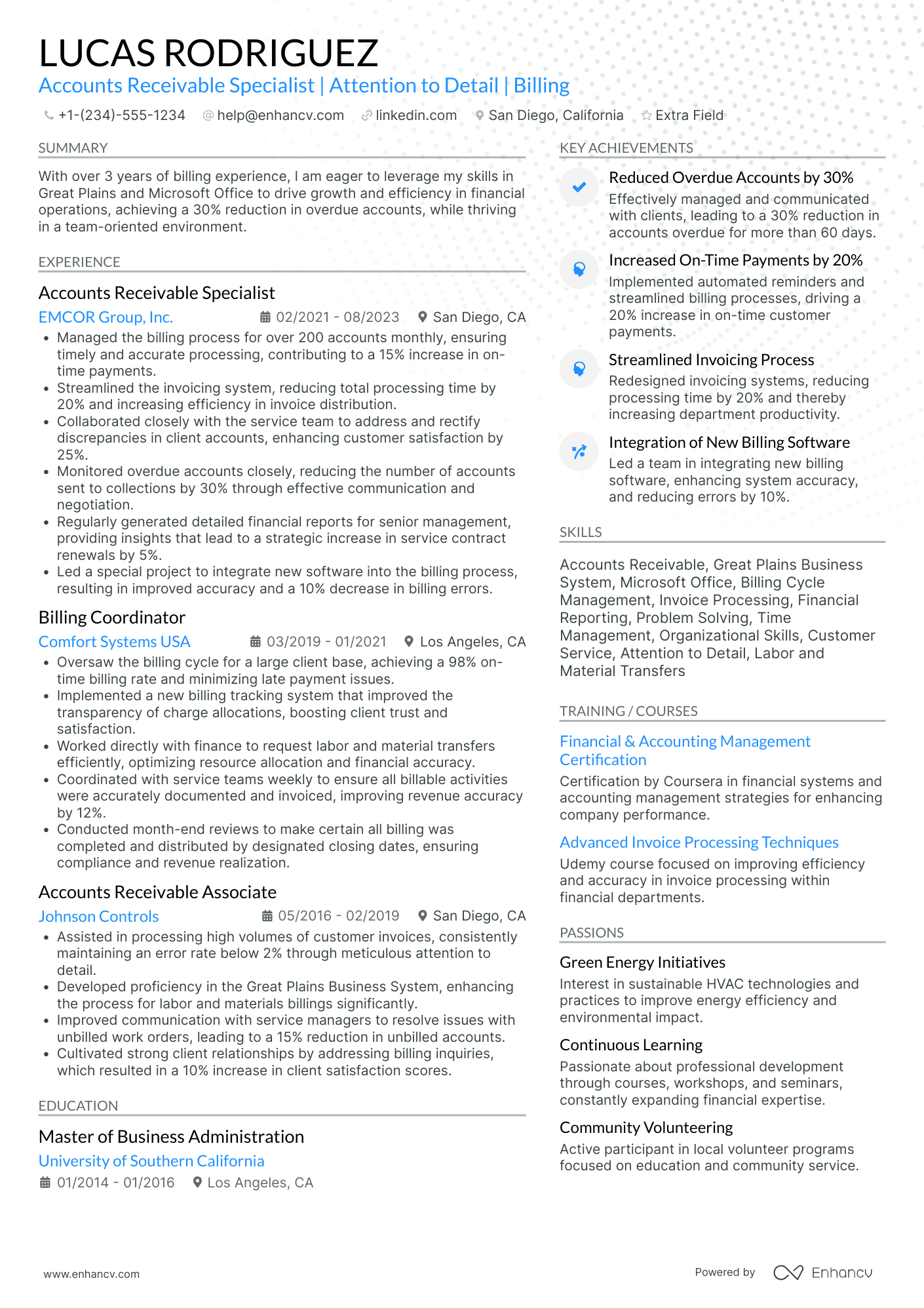 Accounts Receivable Billing Specialist Resume Example