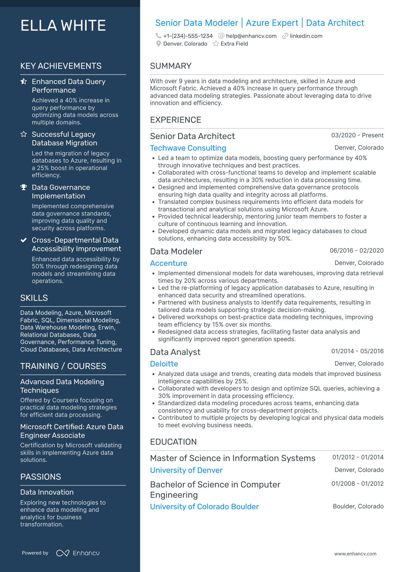 Senior Data Modeler Resume Example