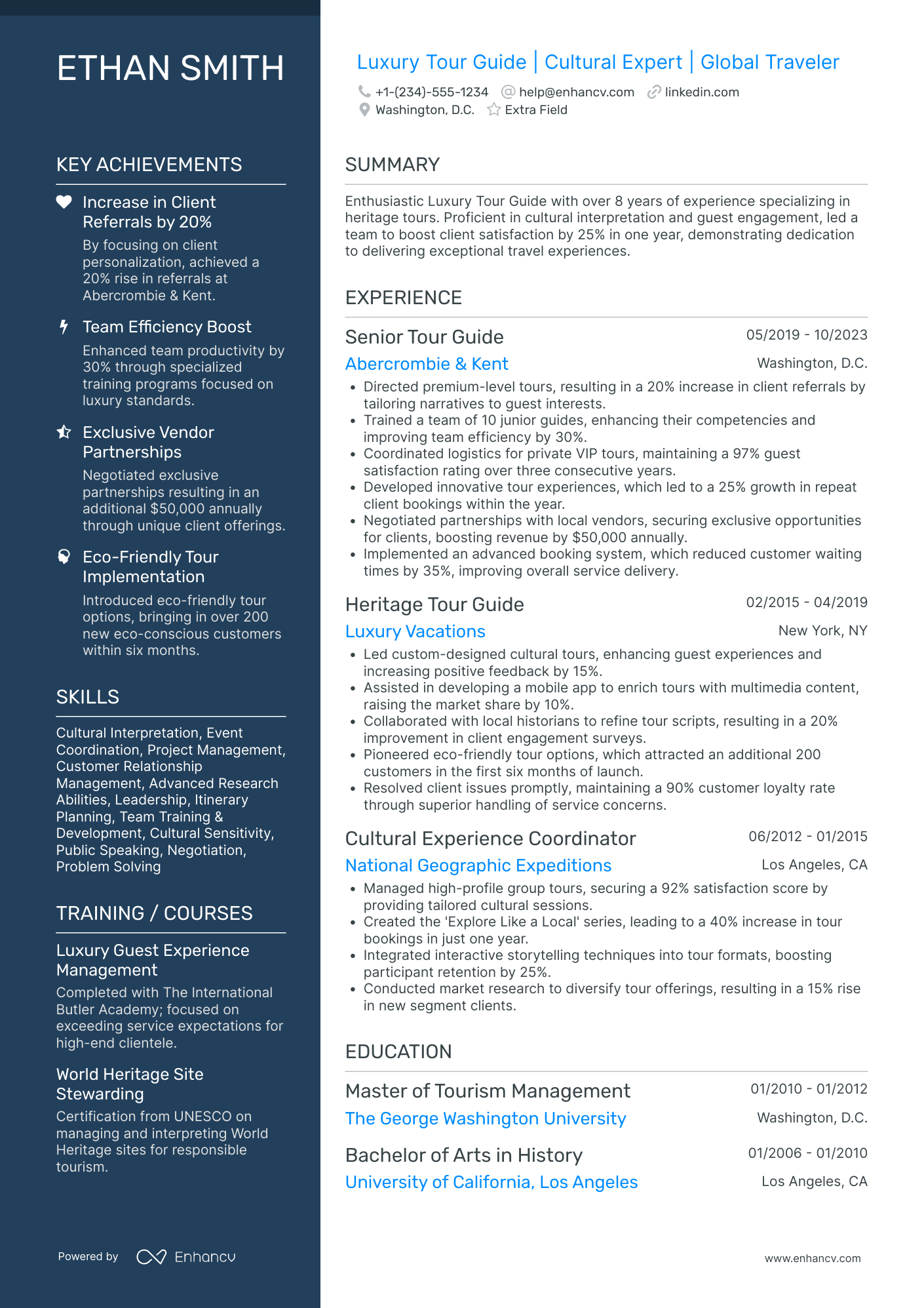 Luxury Tour Guide Resume Example