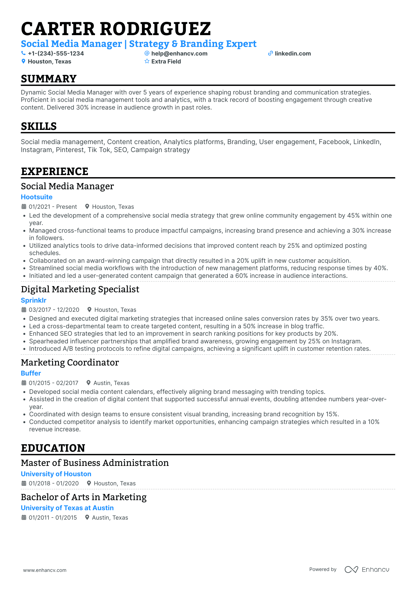 Work from Home Social Media Manager Resume Example