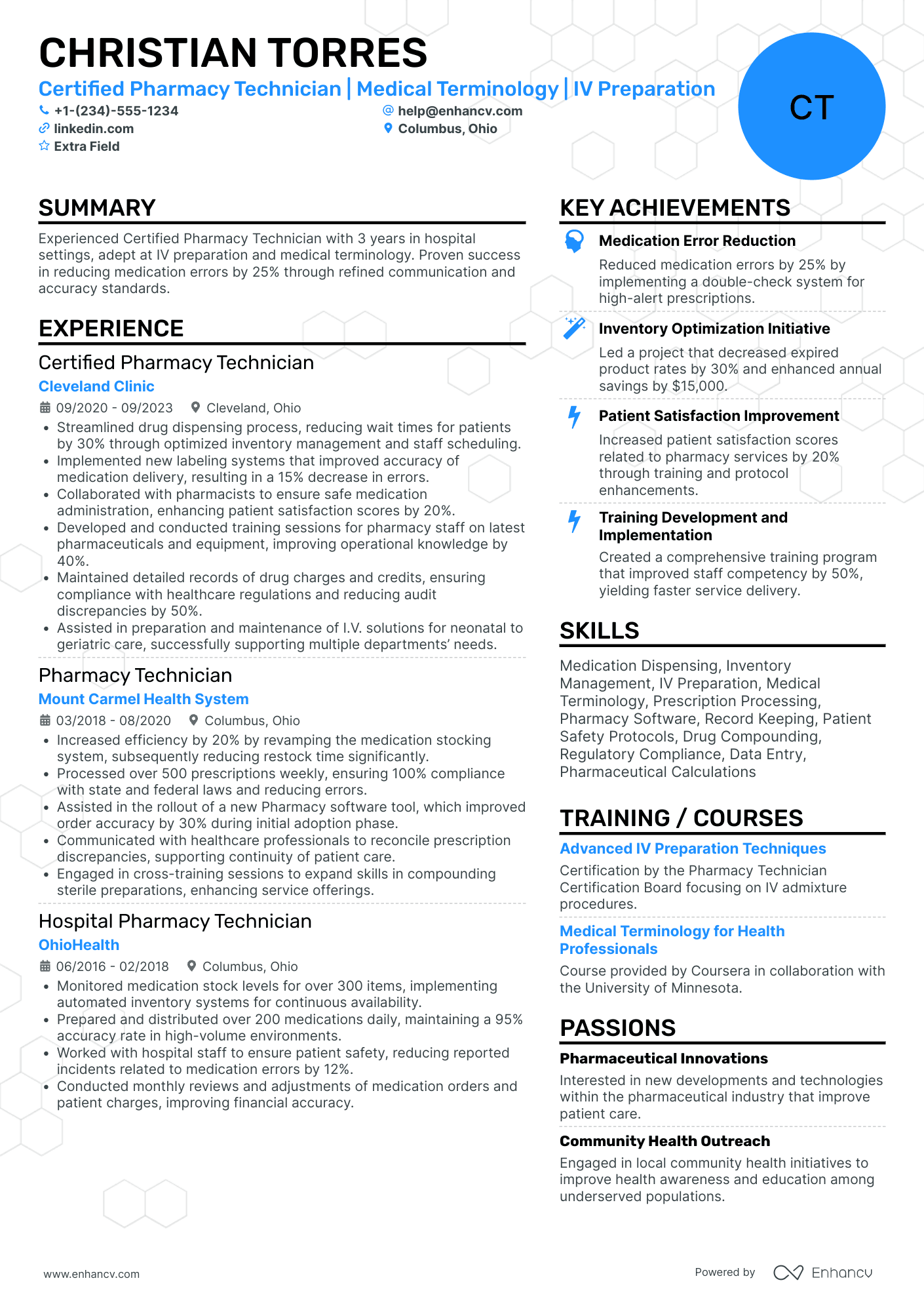 Certified Pharmacy Technician Resume Example