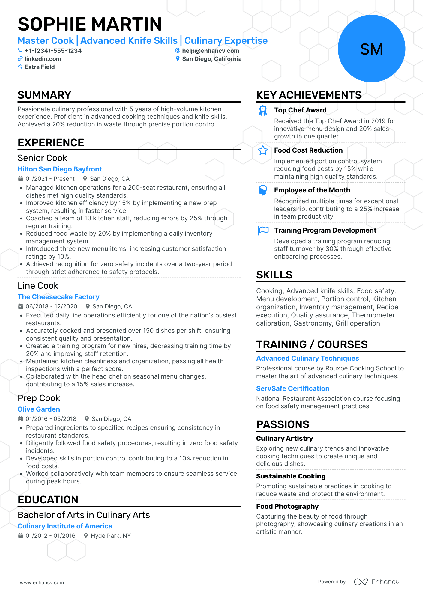 Master Cook Resume Example