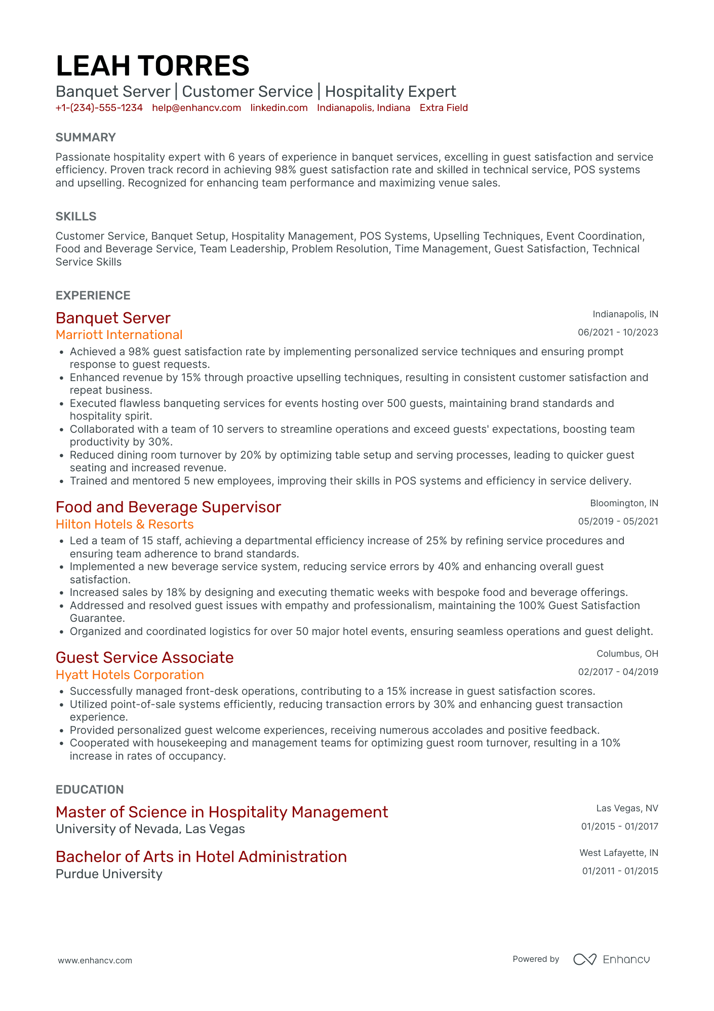 Banquet Server Trainee Resume Example