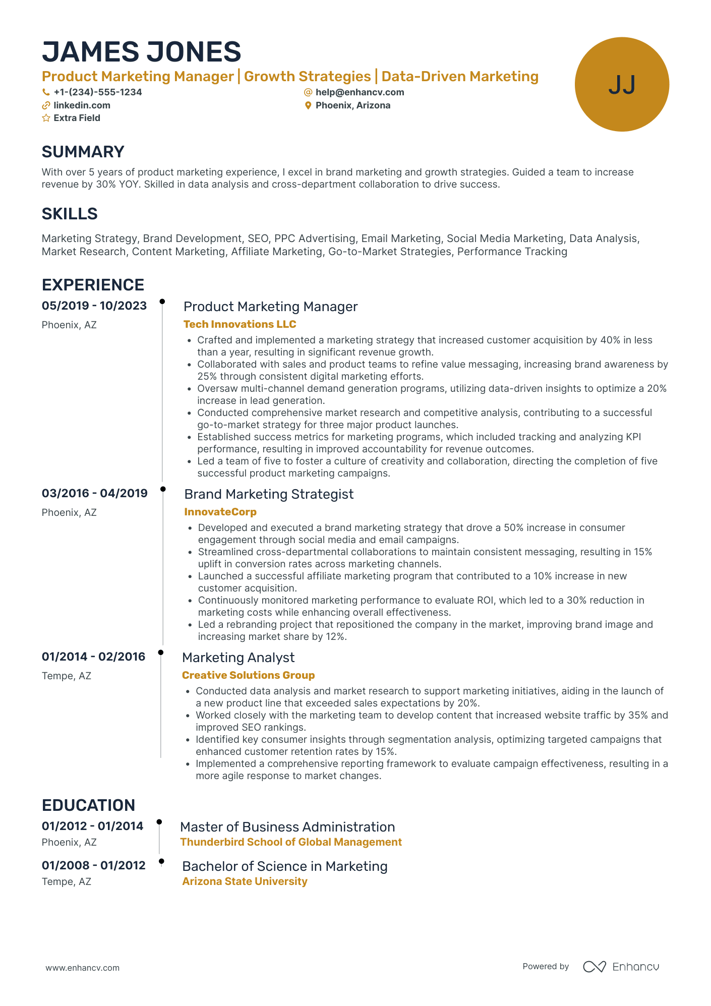 Product Marketing Manager Resume Example