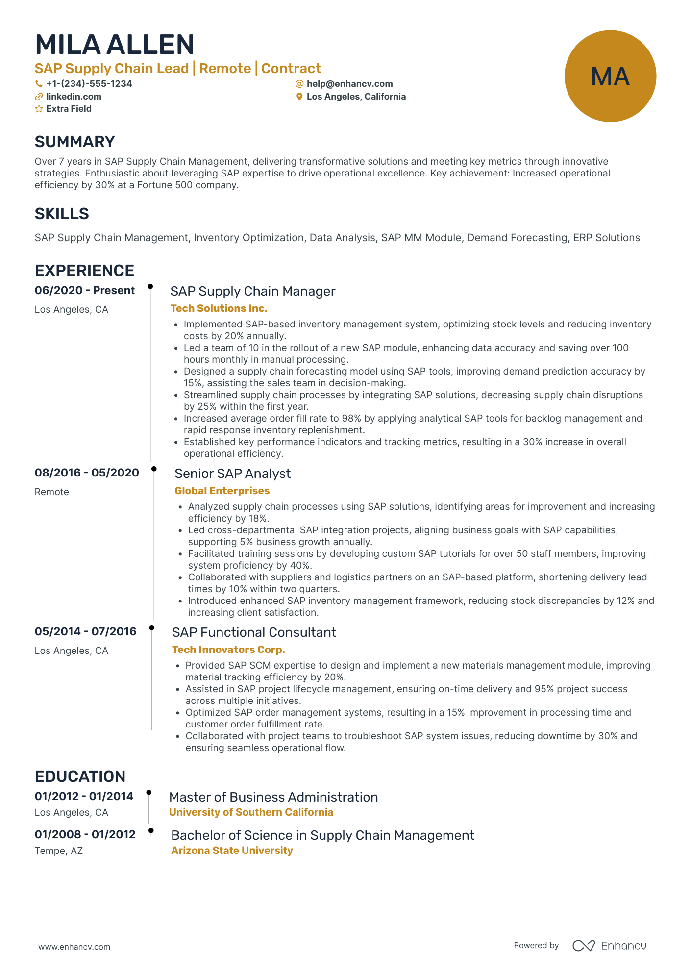 SAP Supply Chain Manager Resume Example