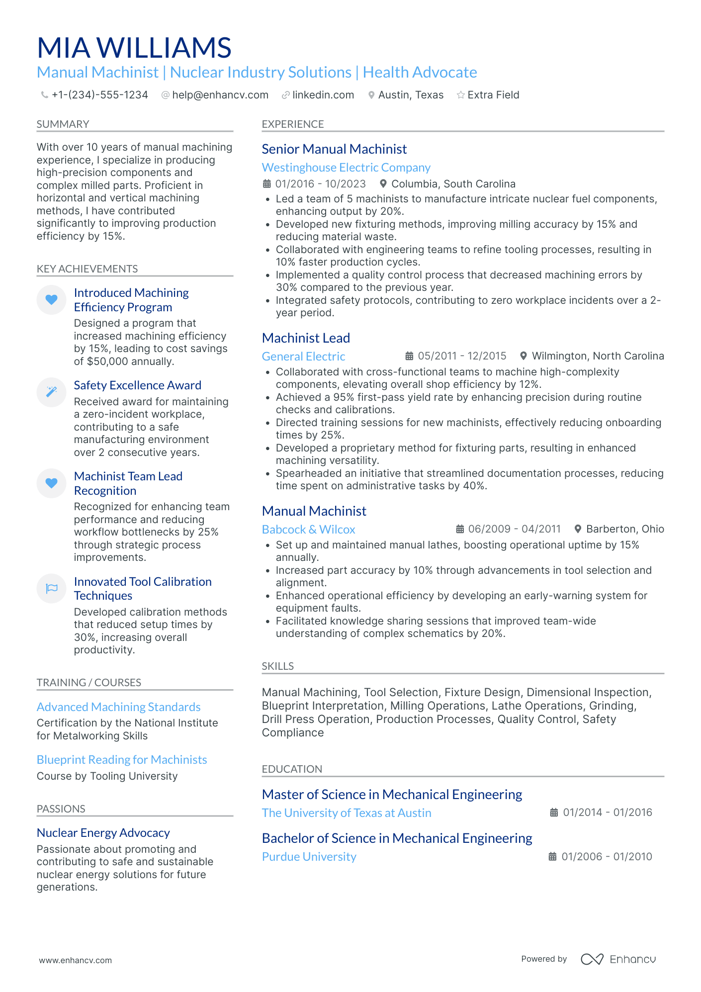 Manual Machinist Resume Example