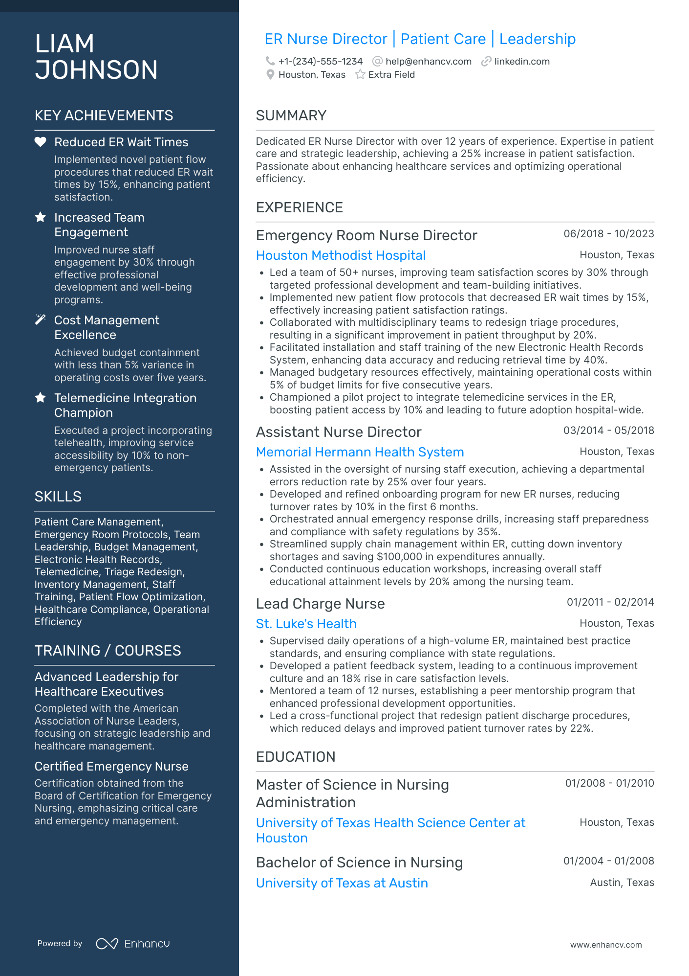 ER Nurse Director Resume Example