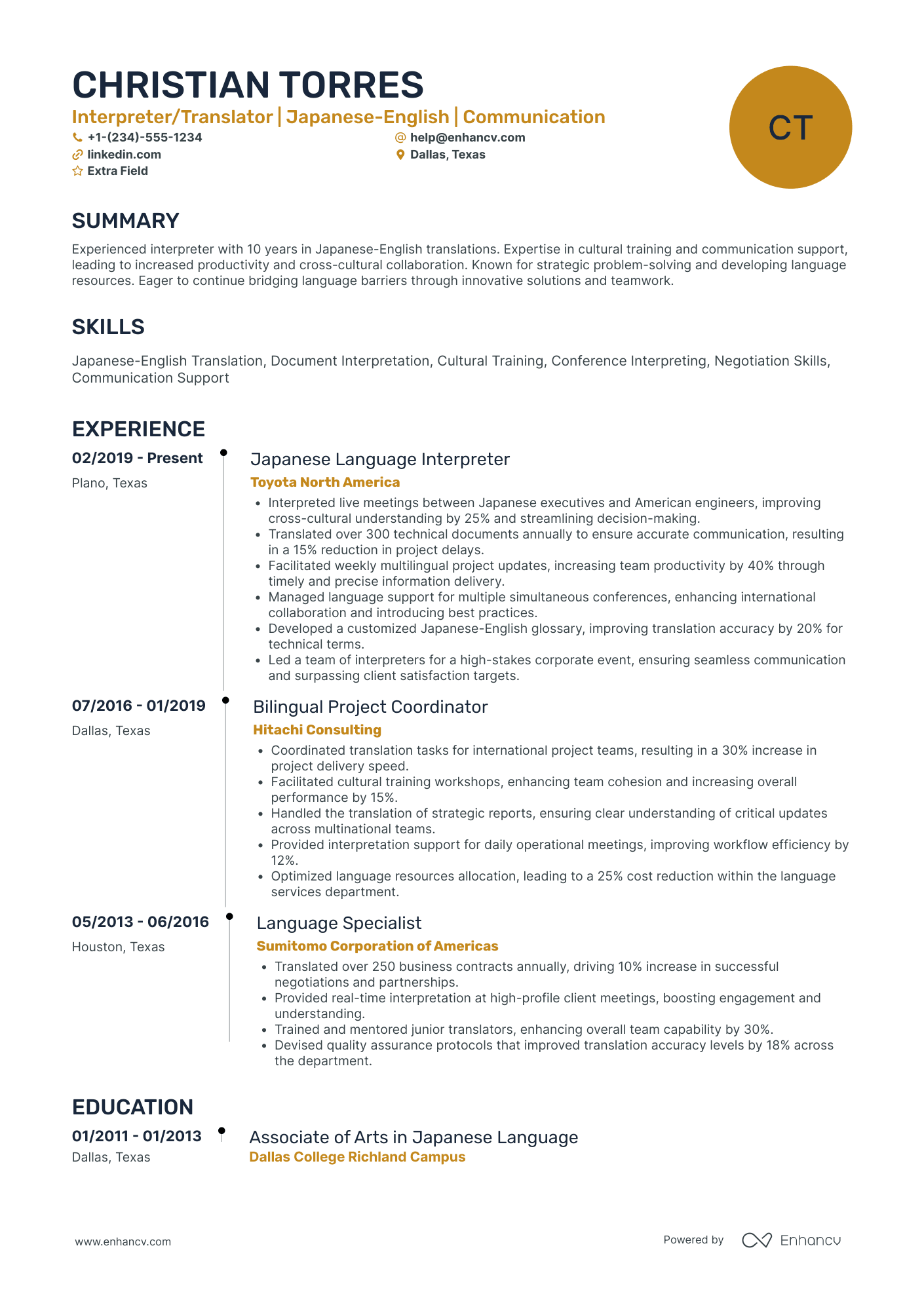 Conference Interpreter Resume Example