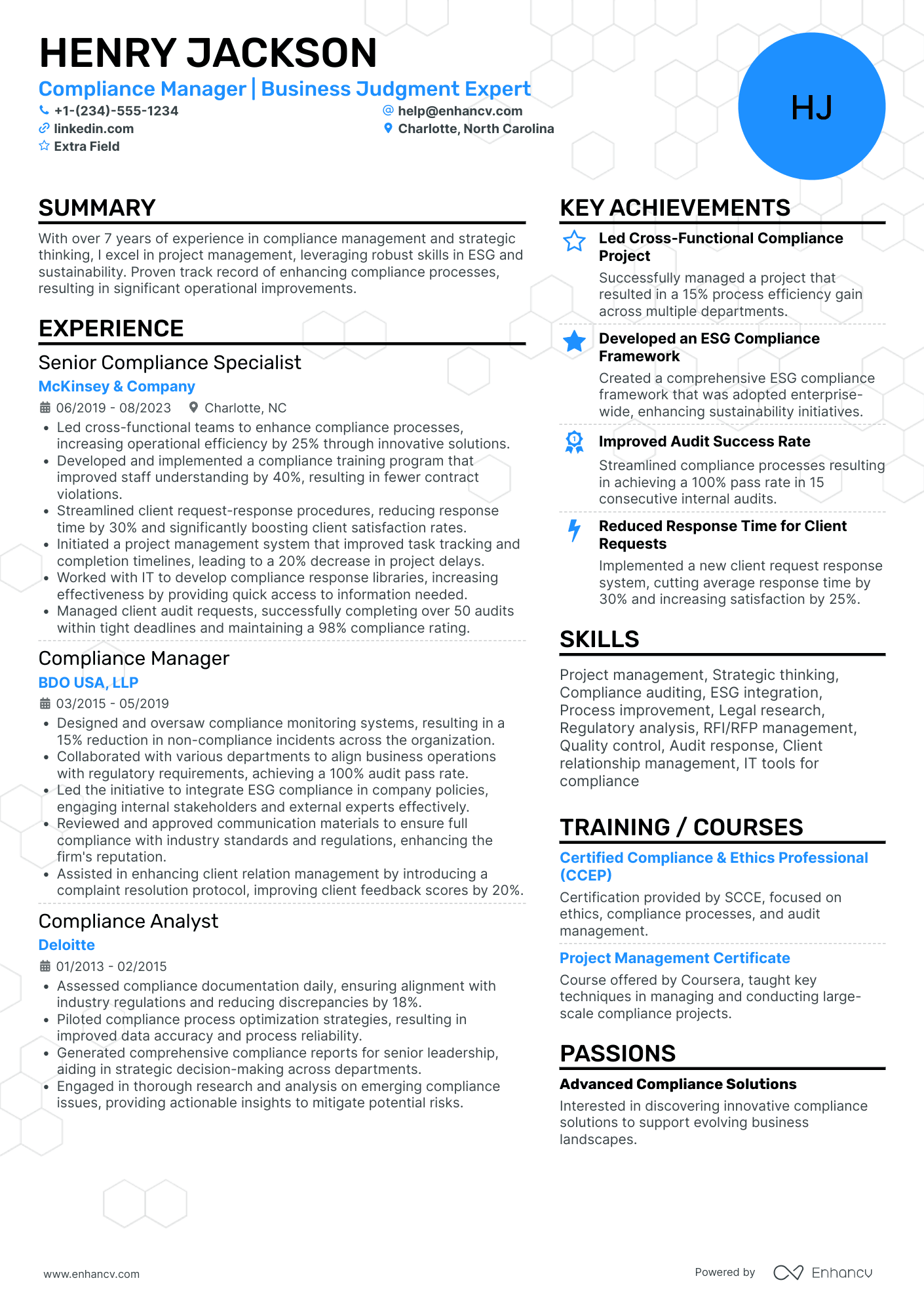 Compliance Policy Manager Resume Example