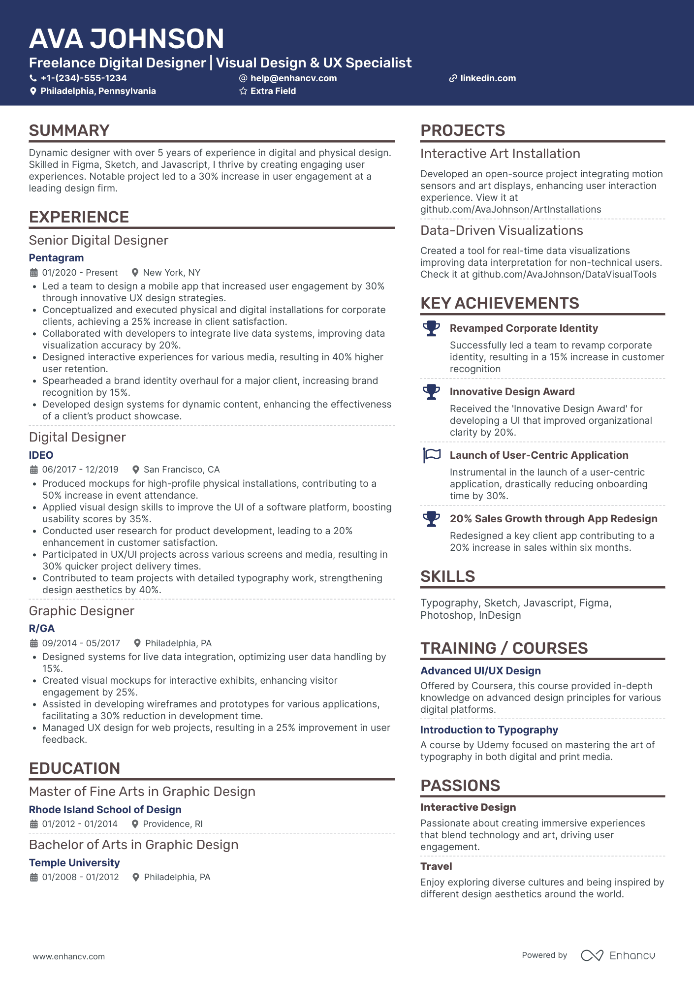 Freelance UI Designer Resume Example