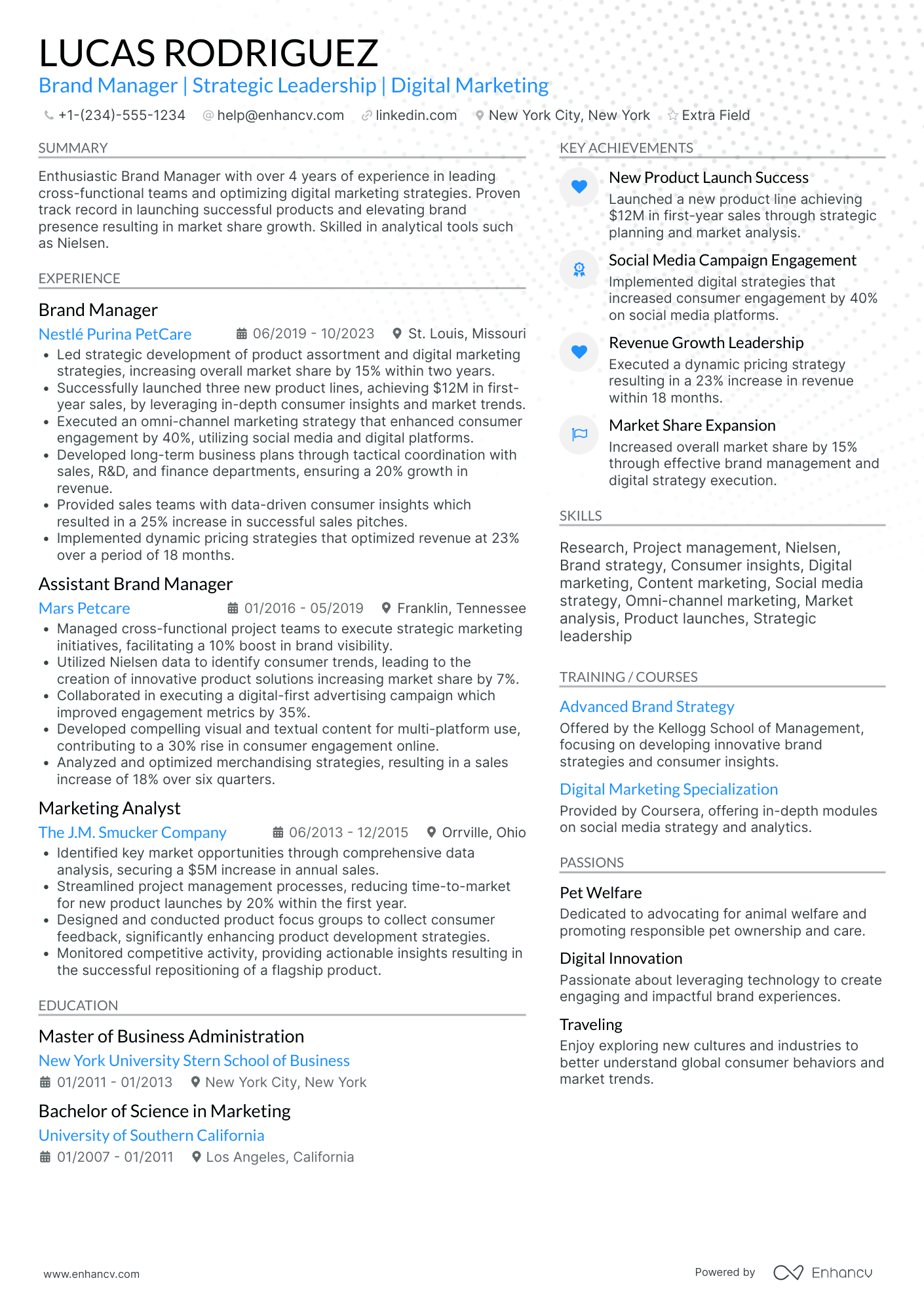 Brand Experience Manager Resume Example