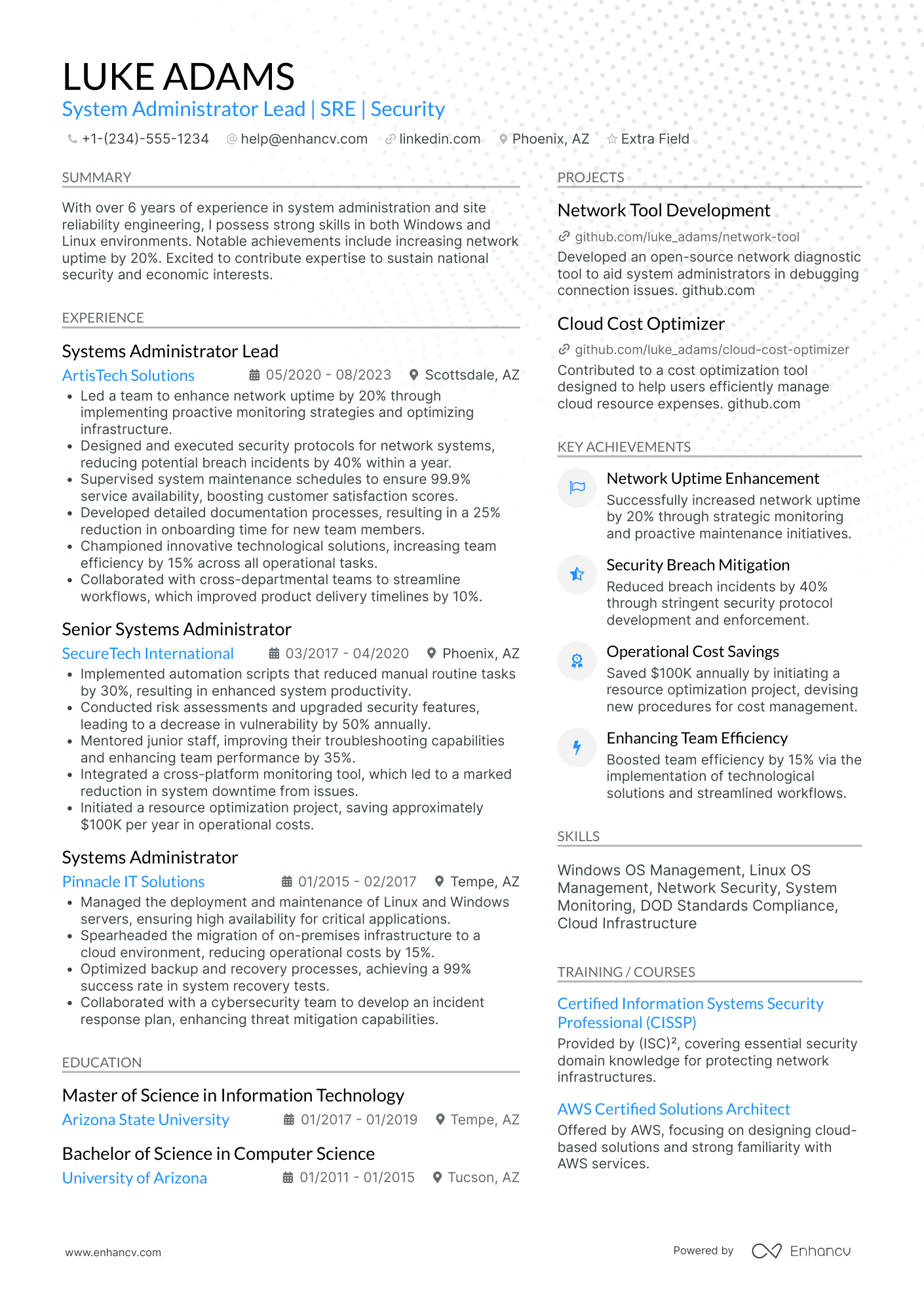 Lead Network Administrator Resume Example