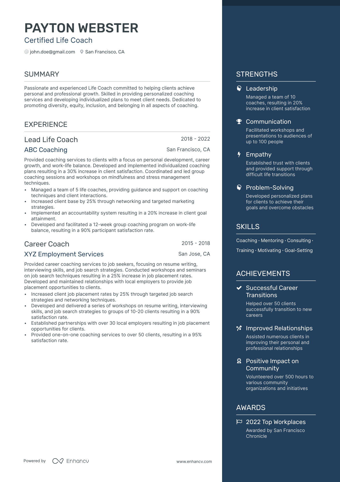 Life Coach Resume Example